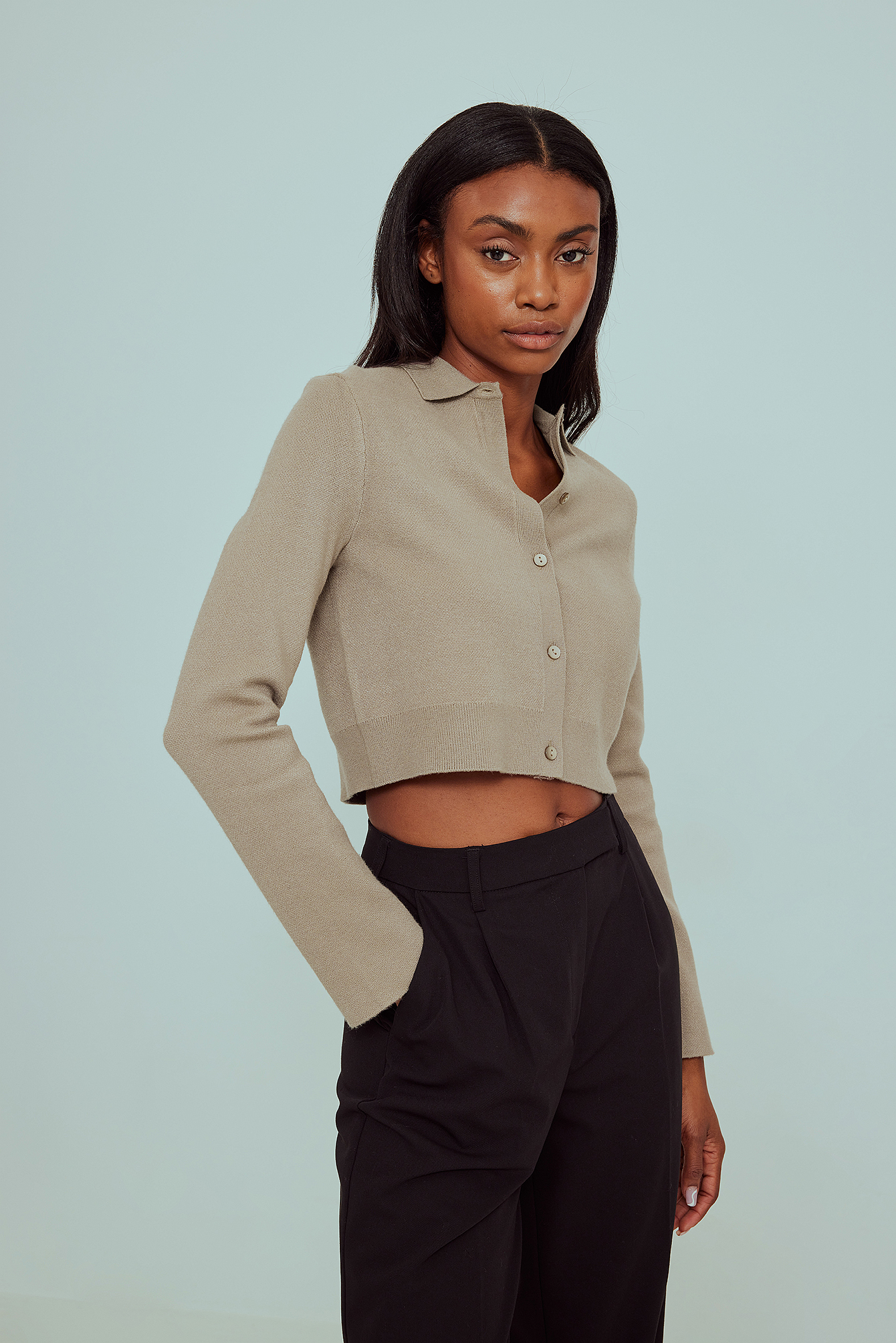 tan crop cardigan