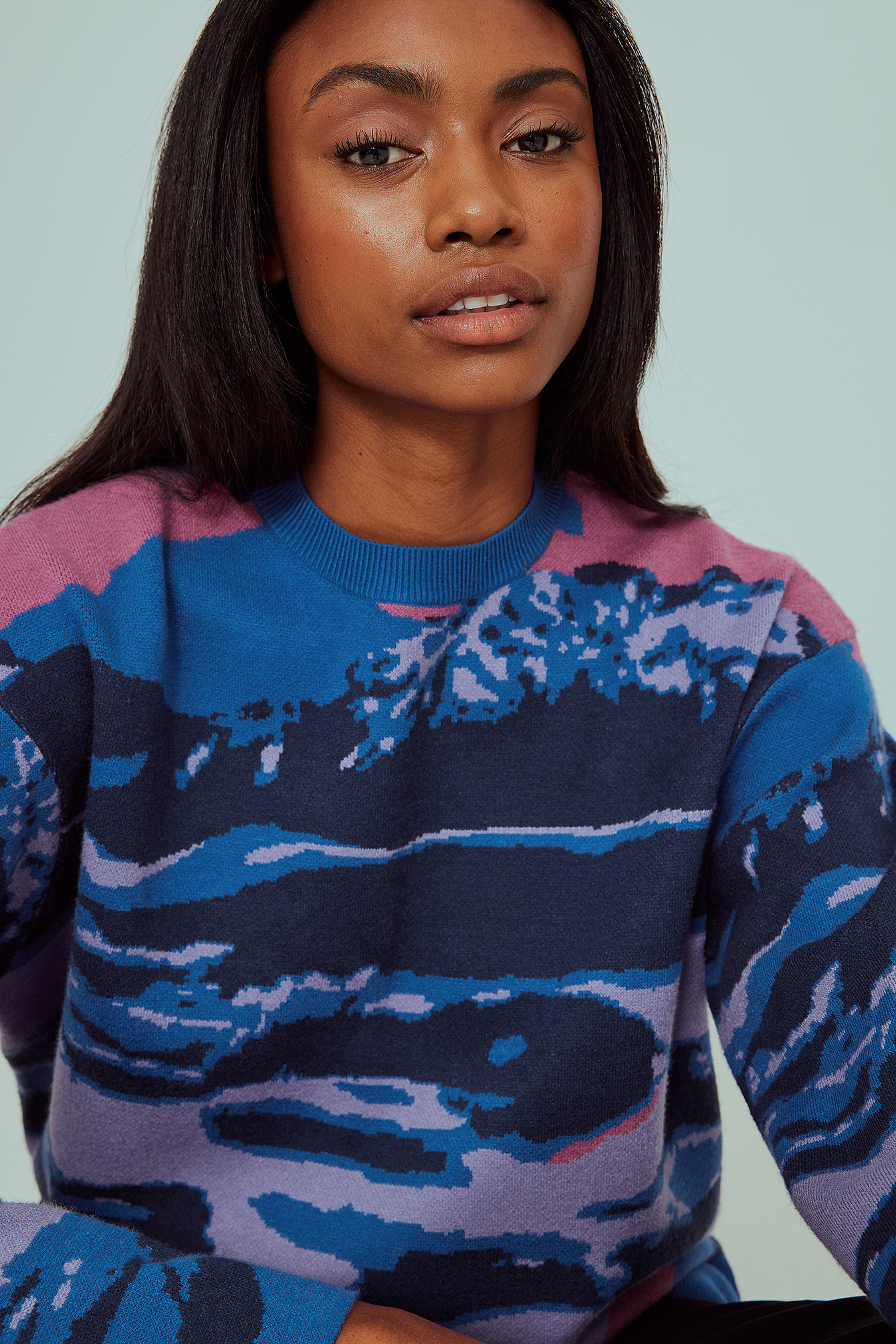 Landscape Print Sweater Blue | na-kd.com