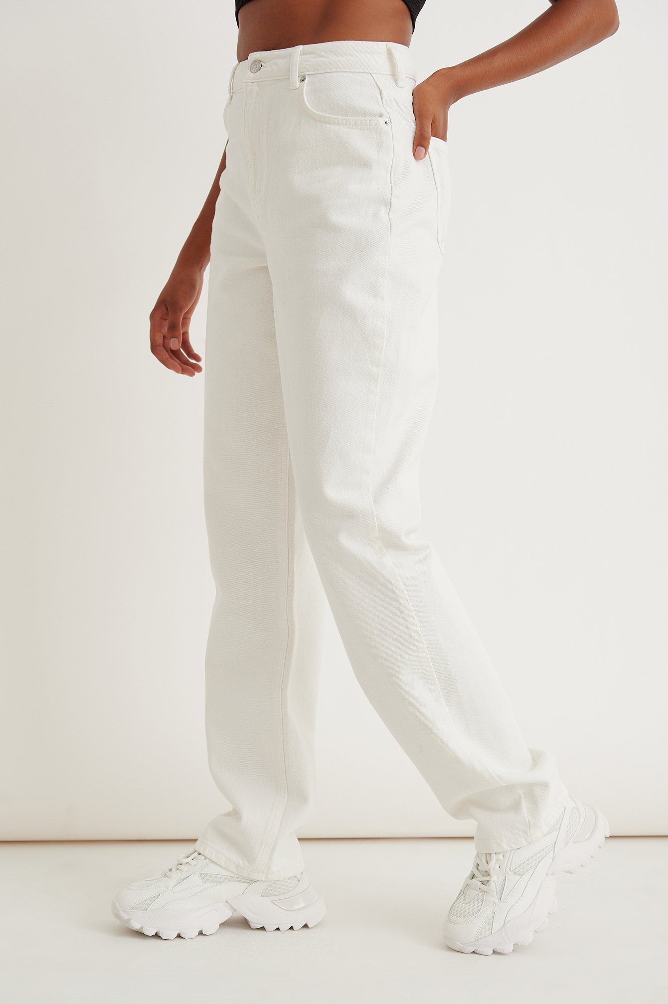 White Økologiske lang bukse i denim med løs passform
