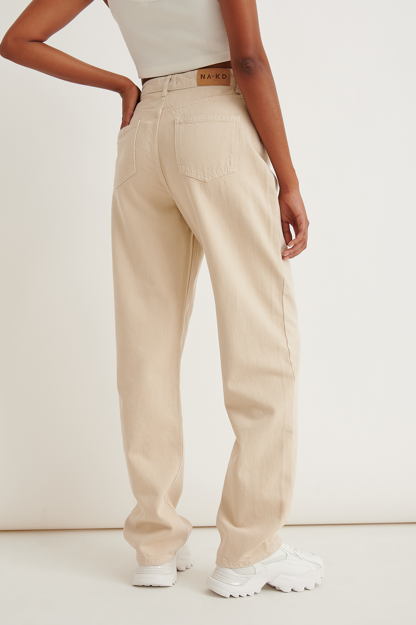 Organic Loose Fit Denim Pants TALL Beige | na-kd.com