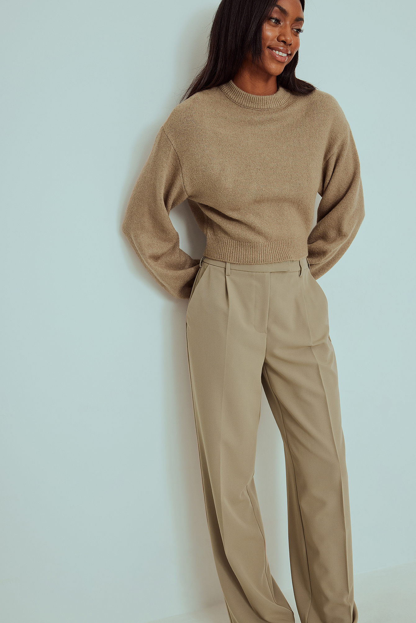Pleated Loose Fit Pants Beige