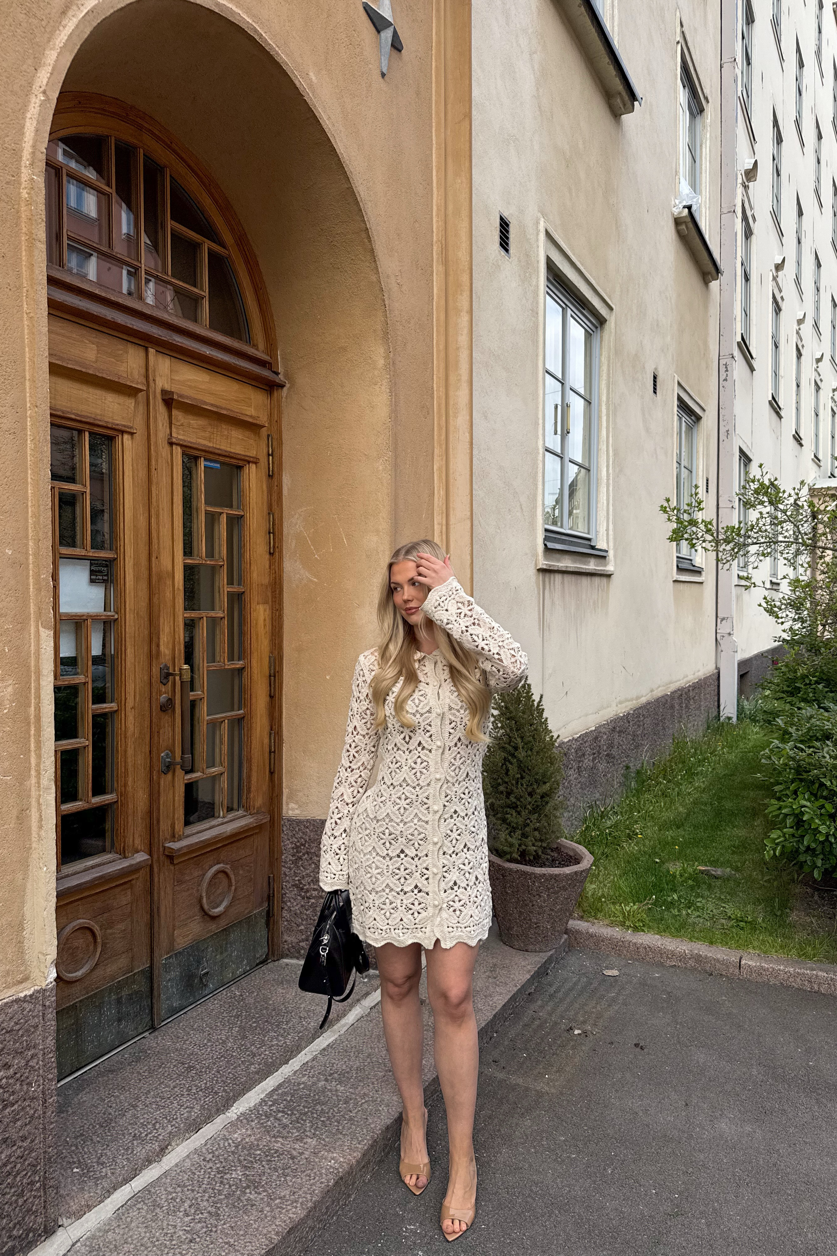 Knitted Crochet Mini Dress Offwhite | NA-KD