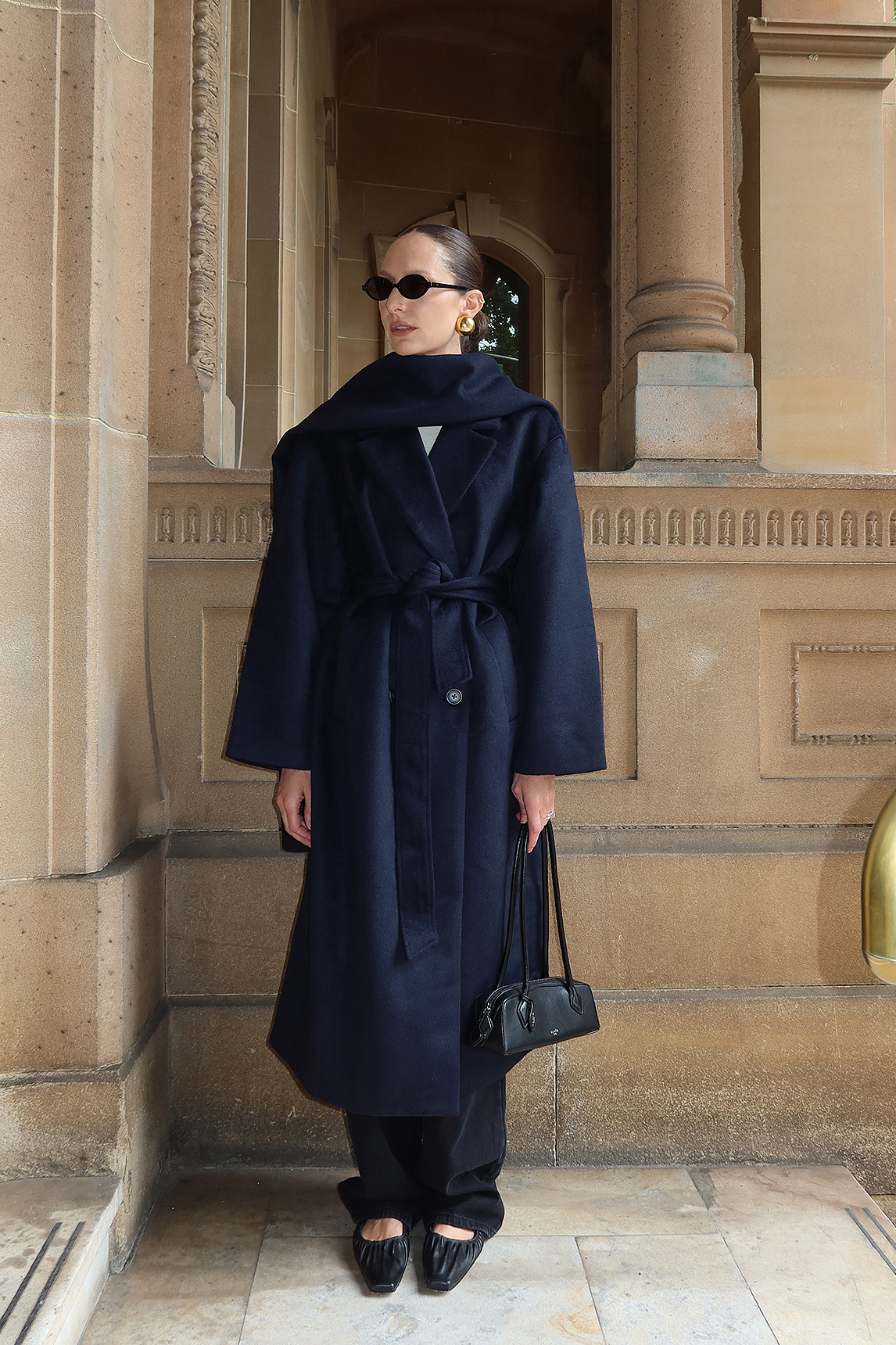 Manteau Long Bouffant Eqcouture - Bleu Marine Exclusif - Taille 6 (XS)