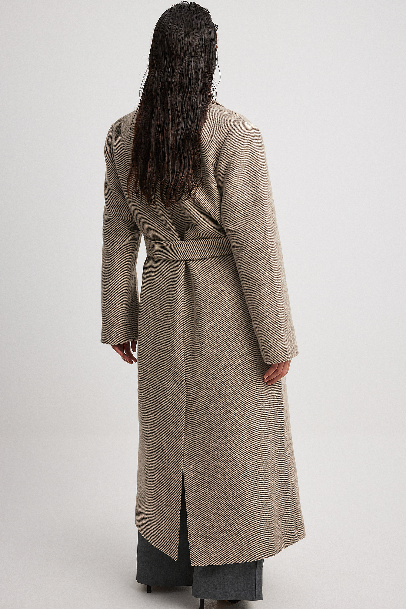 Marked Shoulder Belted Maxi Coat Beige | NA-KD 