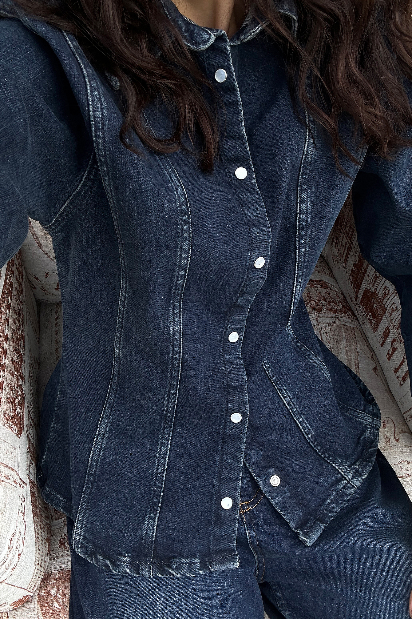NA-KD Skjorta i denim med markerad midja - Jeansskjortor - Blå - EU 42 - NA-KD / NAKD