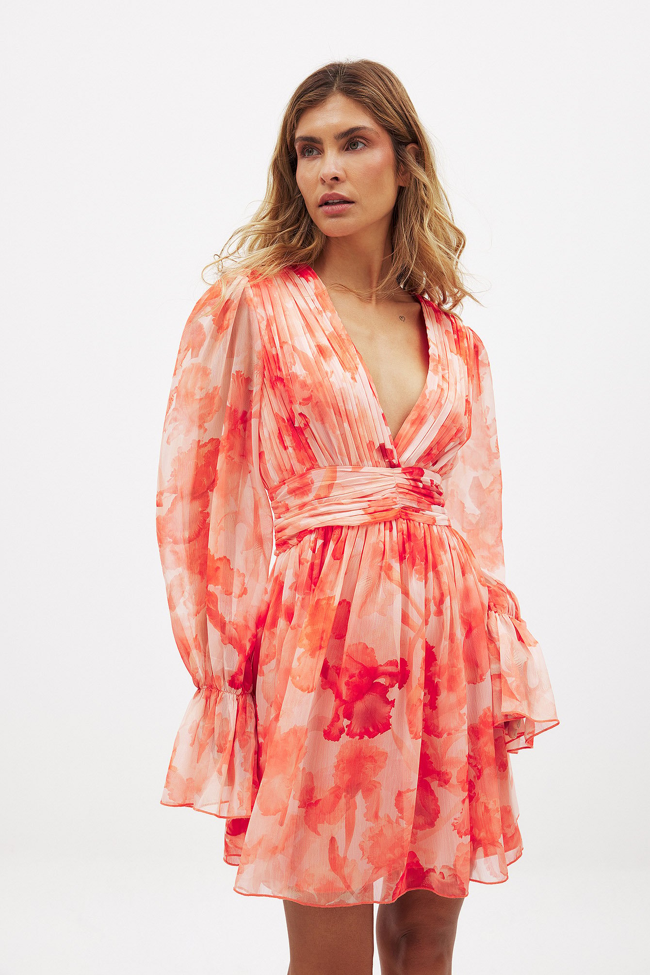 Printed Flounce Mini Dress Pink | NA-KD Printed Flounce Mini Dress Pink | NA-KD