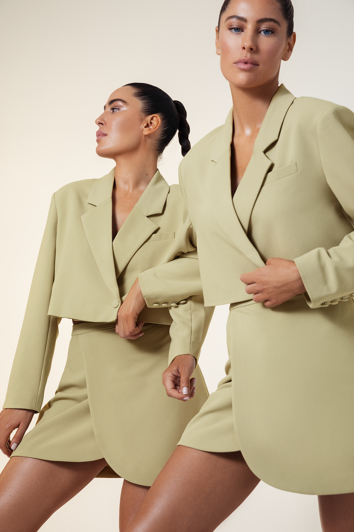 green cropped blazer