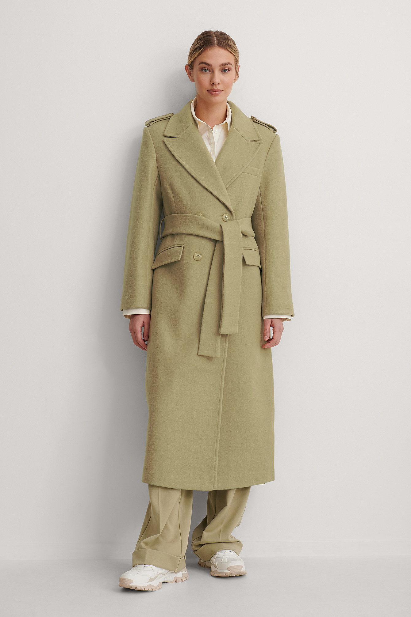 green maxi coat