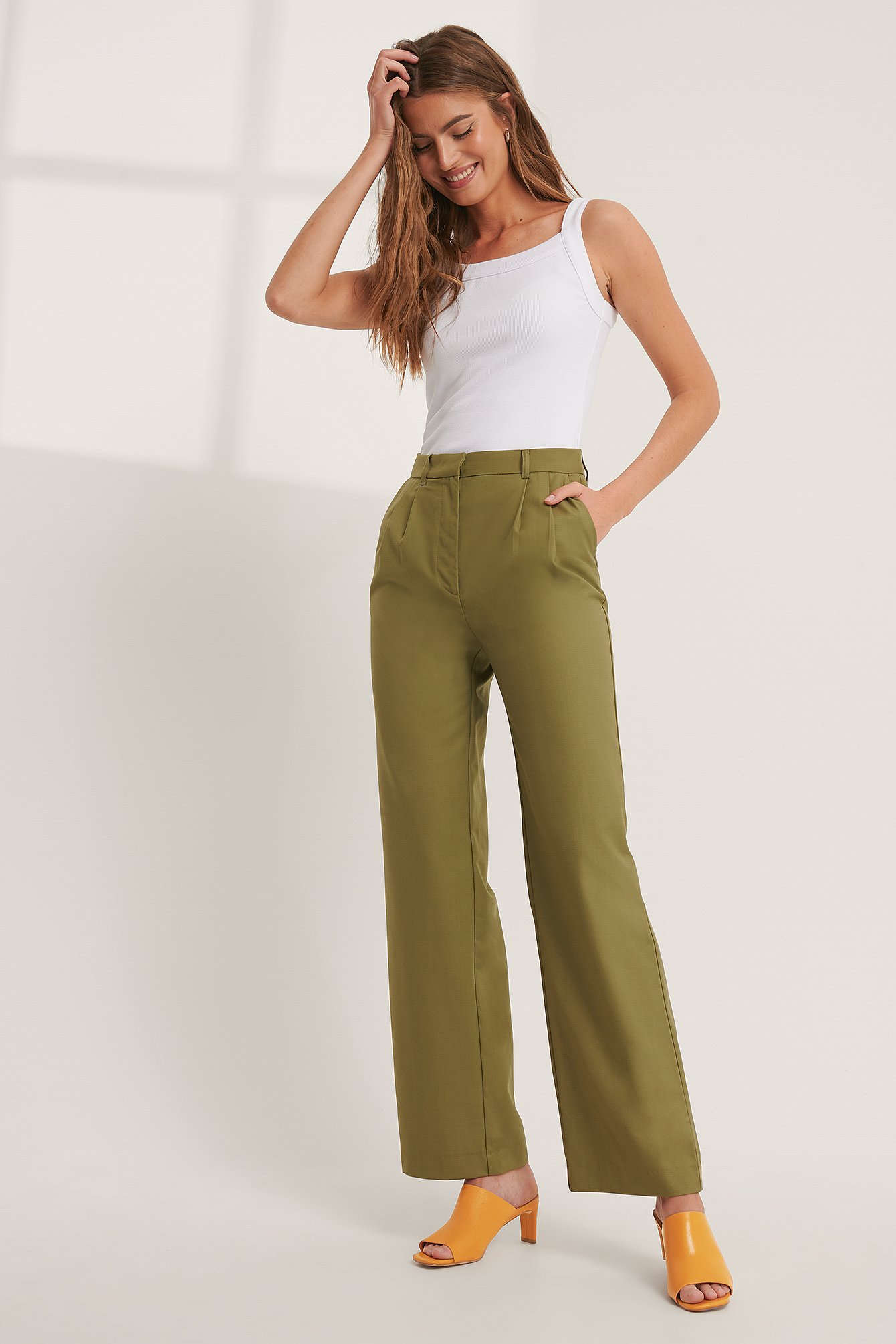 Olive Green Pleat Detail Suit Pants