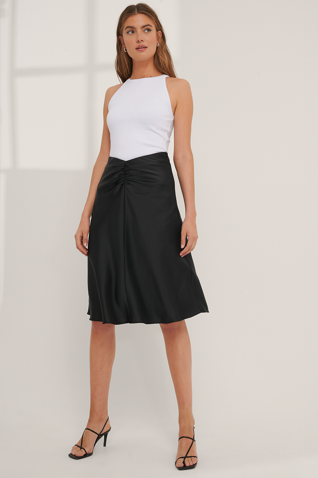 Black Mathilde Gøhler x NA-KD V-shaped Satin Skirt