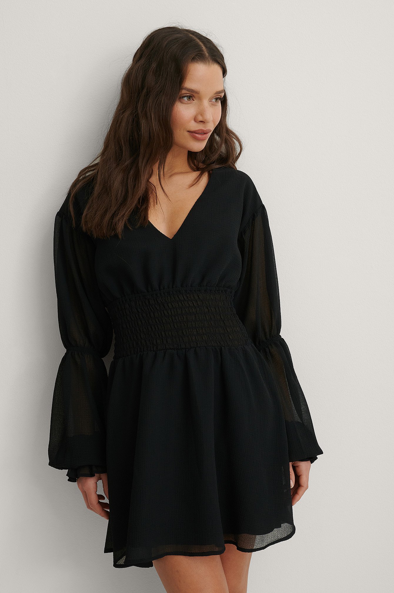 Black Smocked Waist Mini Dress