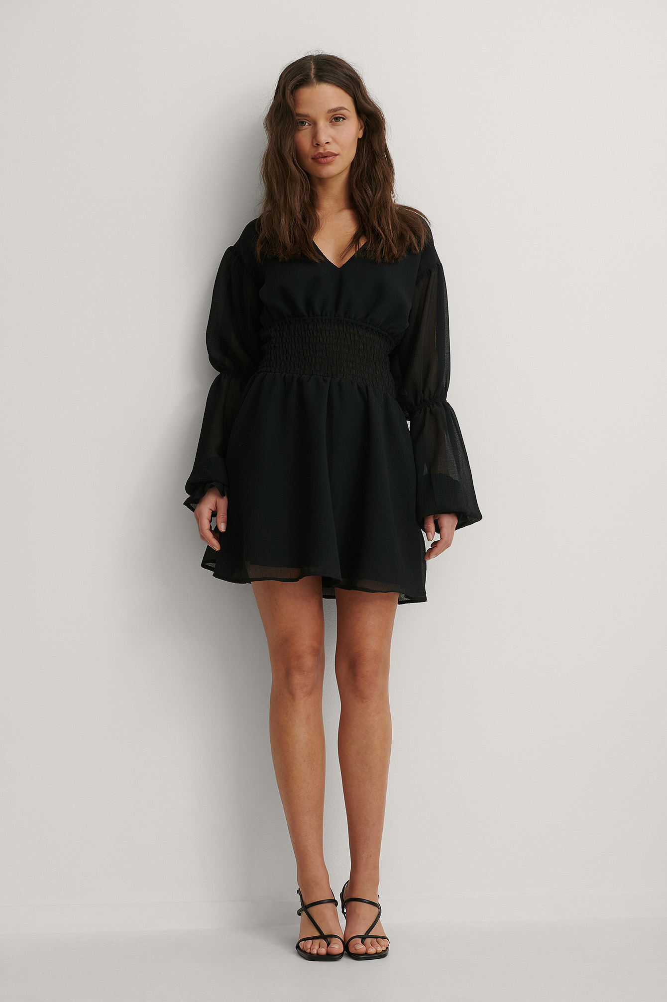 Recycled Smocked Waist Mini Dress Black 
