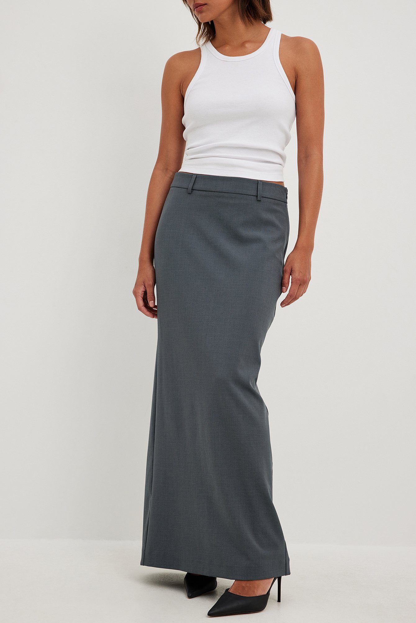 Maxi Belt Loop Detail Skirt Grey | NA-KD