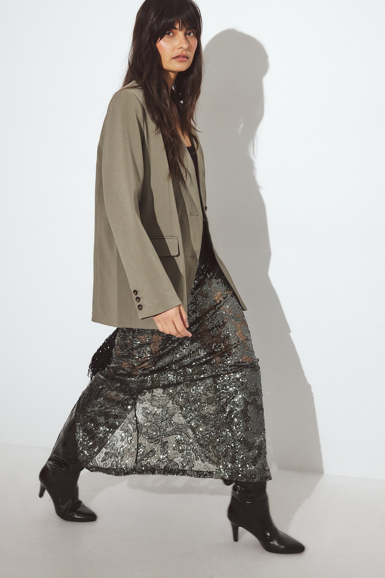 NA-KD Maxirock aus Spitze mit Pailletten - Maxiröcke - Grün - XS (EU 32) - NA-KD / NAKD