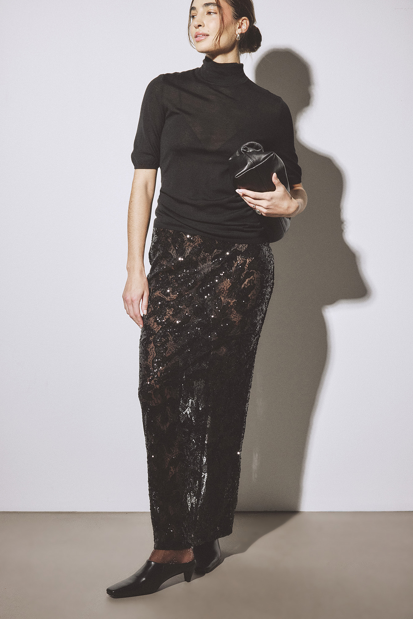 NA-KD Jupe longue en dentelle à sequins - Jupes longues - Noir - S (EU 34-36) - NA-KD / NAKD
