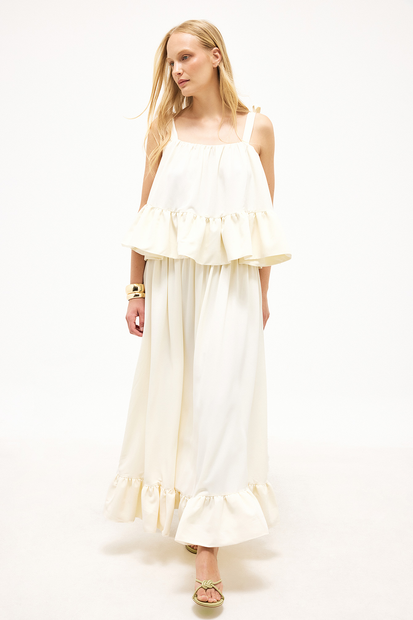 Maxi Skirt - Ruffled Skirts - Beige - EU 36 - NA-KD / NAKD