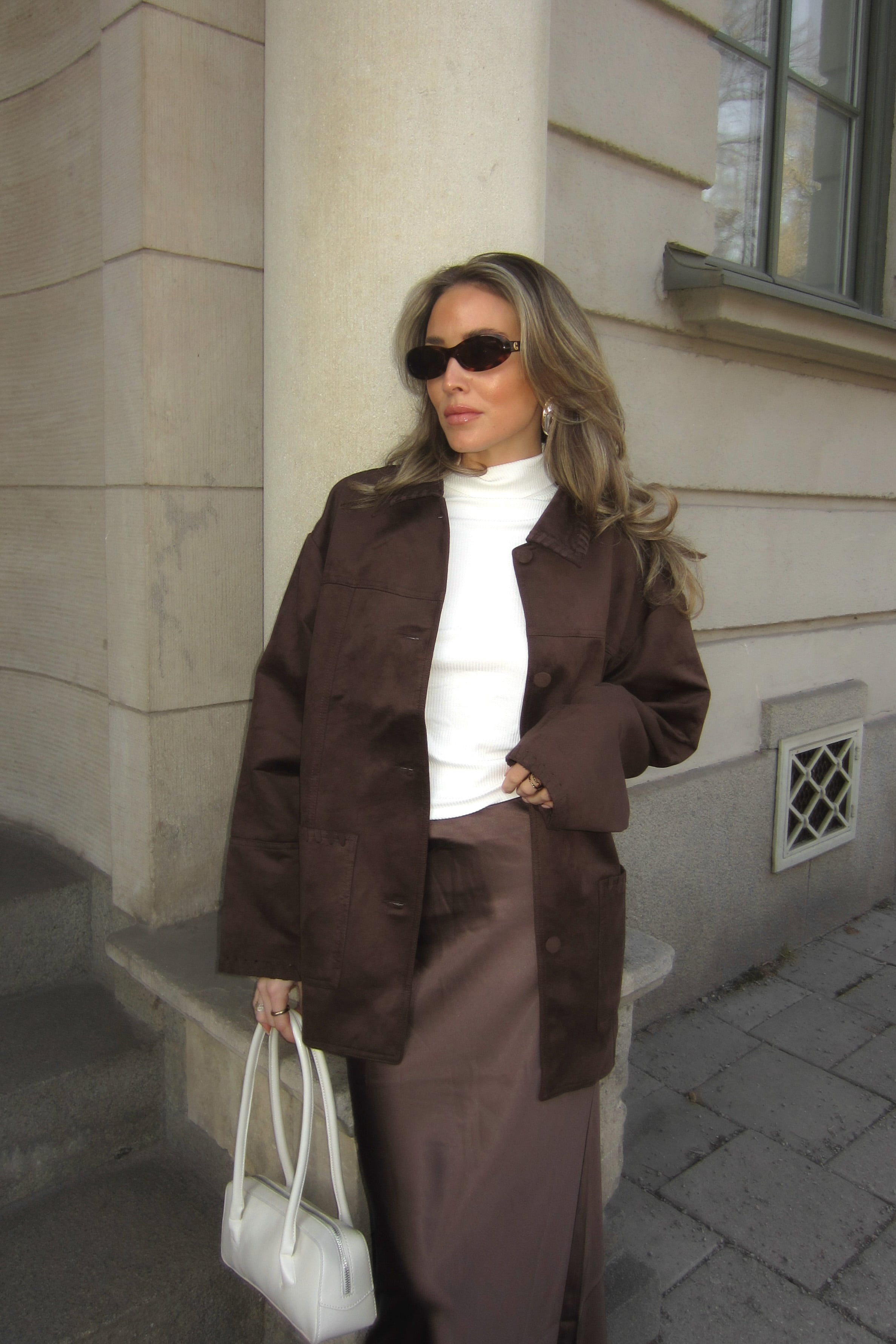Faux Suede Seam Detail Jacket Brown | NA-KD