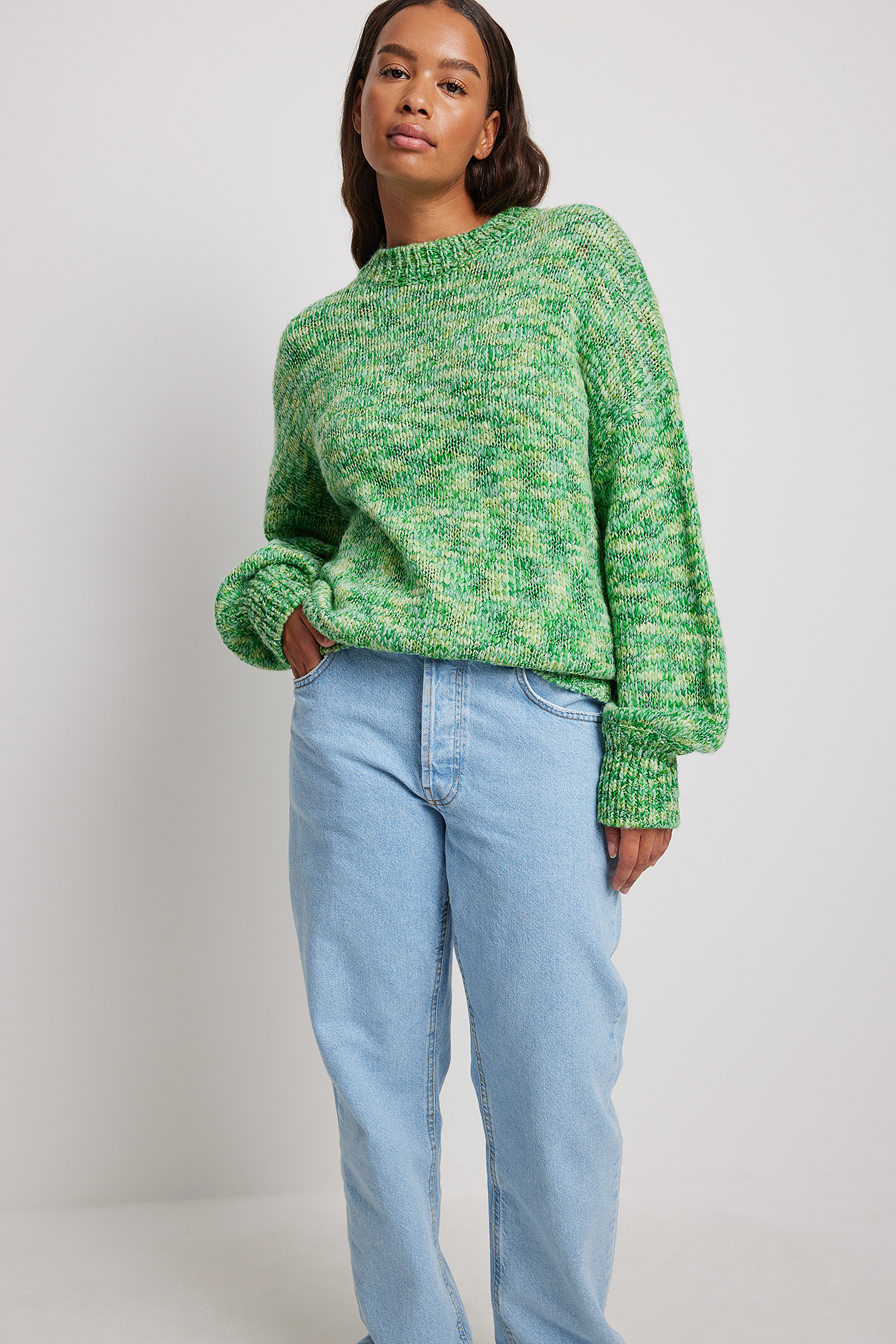 Melange Knitted Oversized Sweater Green 