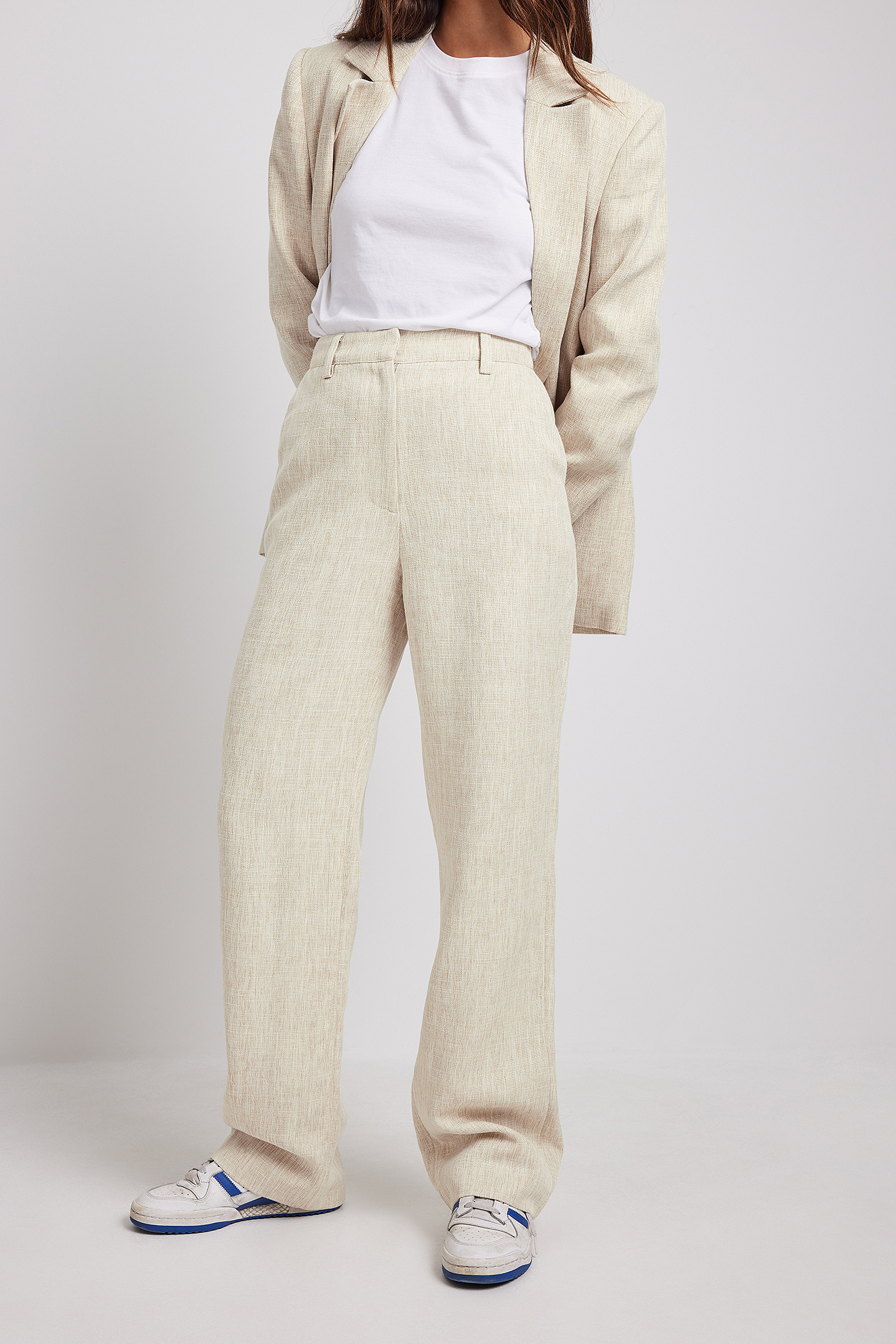 Melange Straight Suit Pants Beige | na 
