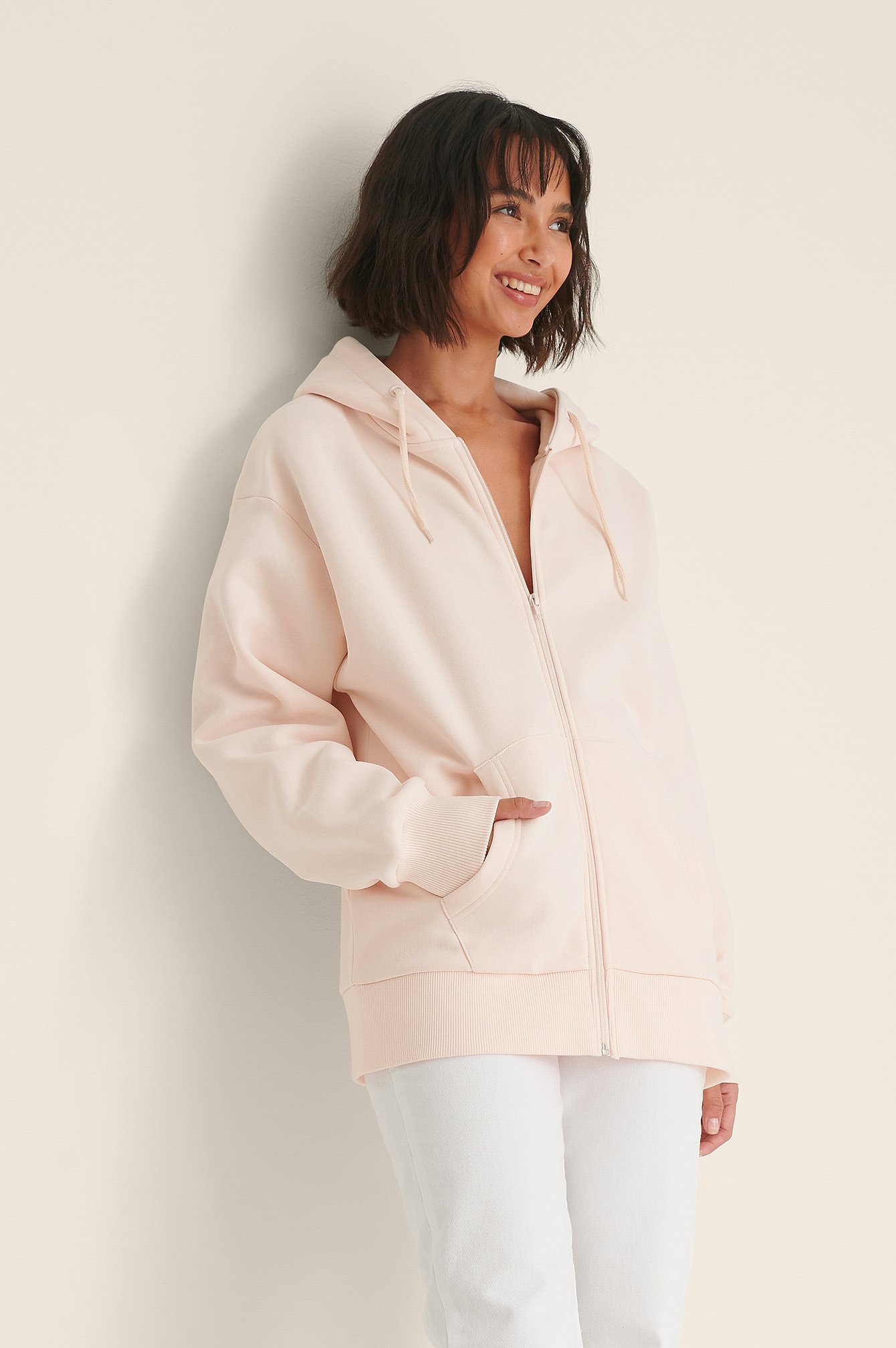 Light Pink Ekologisk oversize hoodie med dragkedja