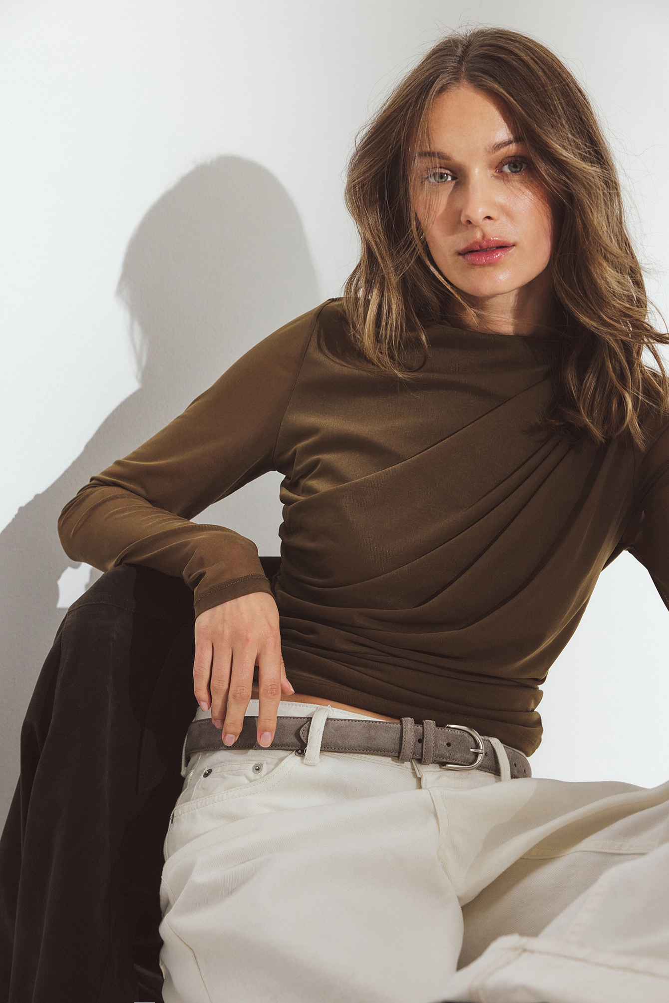 NA-KD Mesh Draped Top - Party Tops - Brown - XS (EU 32) - NA-KD / NAKD