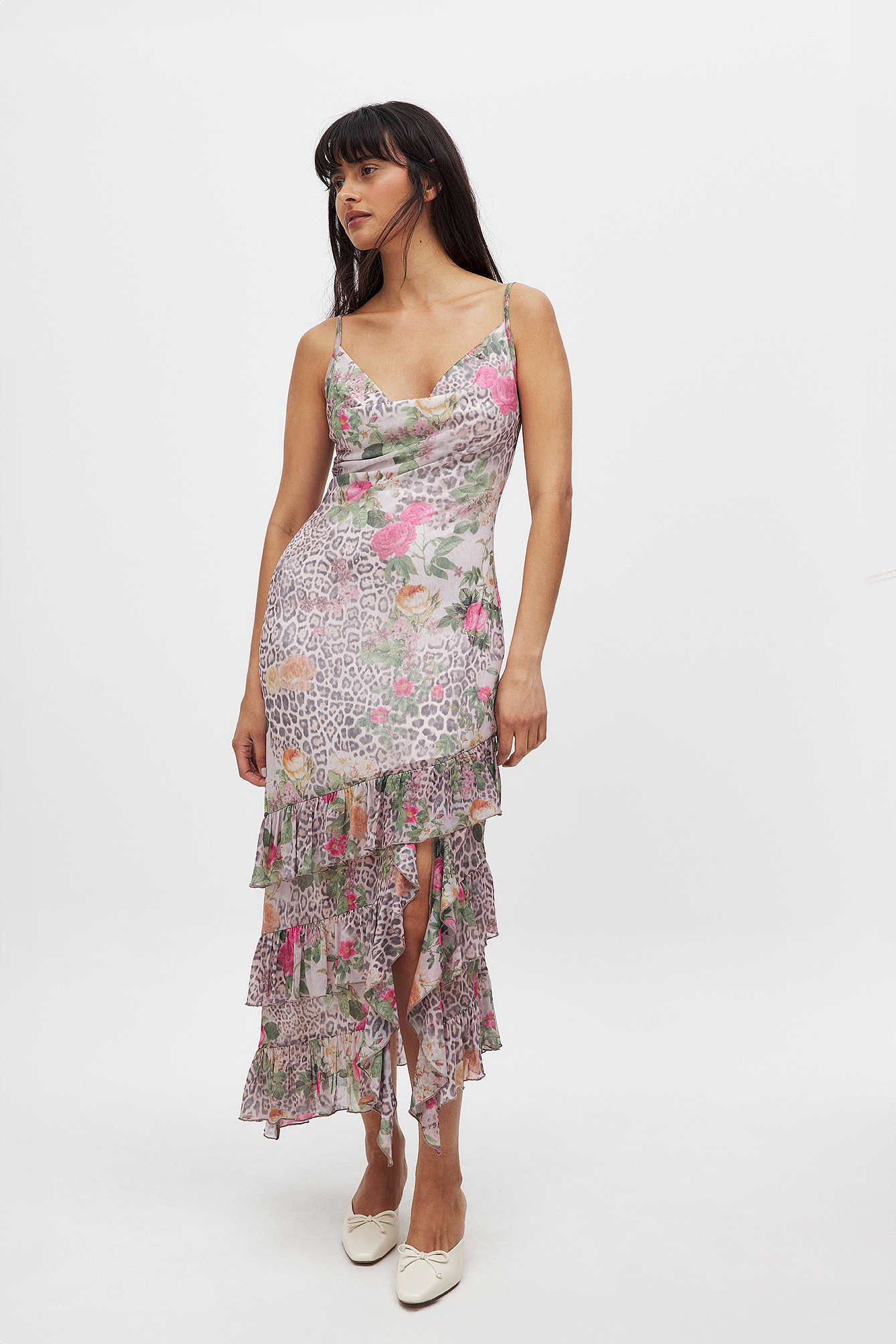 NA-KD Robe mi-longue en maille - Robes drapées - Multicolore,Leopard - XS (EU 32) - NA-KD / NAKD