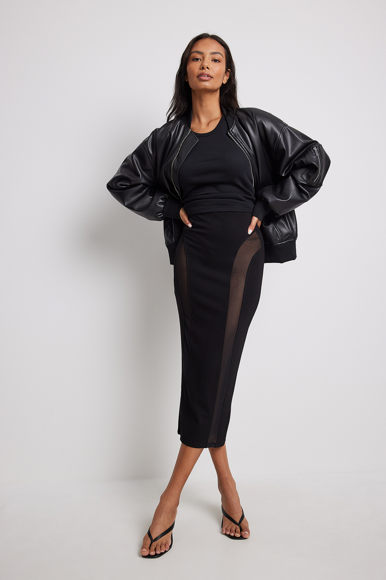 Mesh panel bodycon skirt