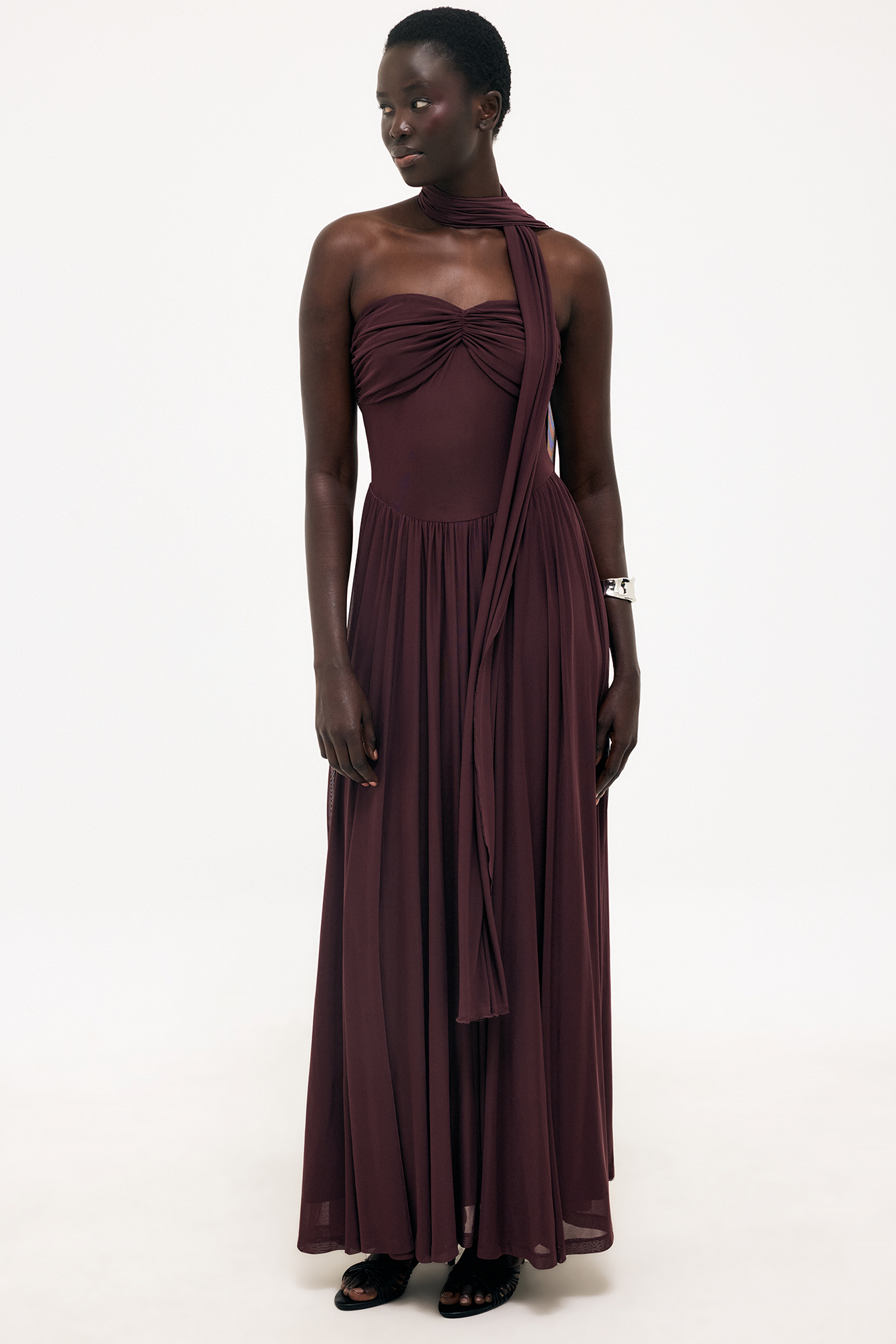 Brown Maxiklänning med meshhalsduk