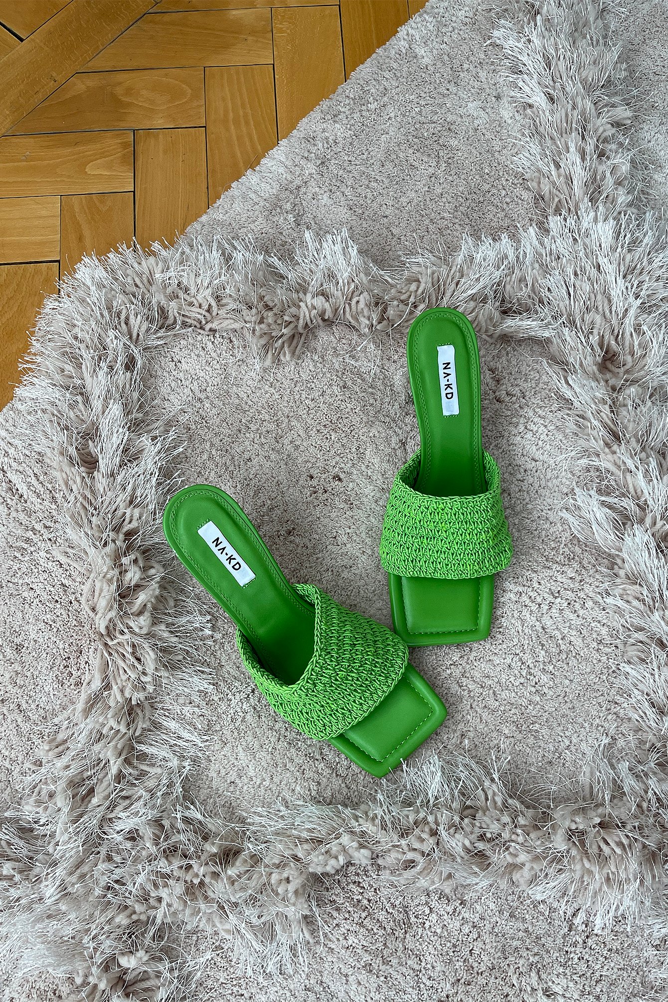 Kiwi Green Messy Knitted Mules