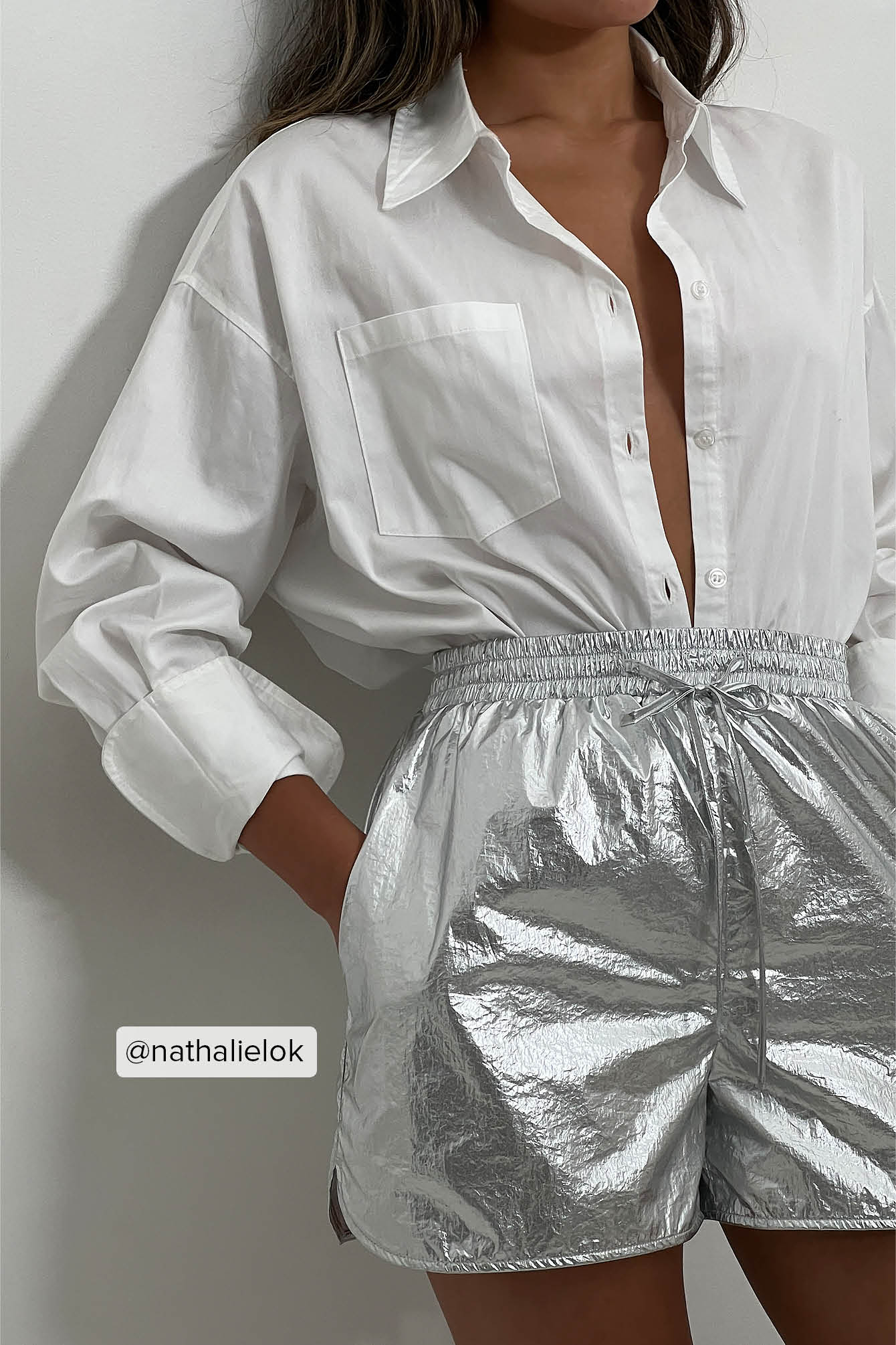 NA-KD Trend Metallic Shorts - Silver