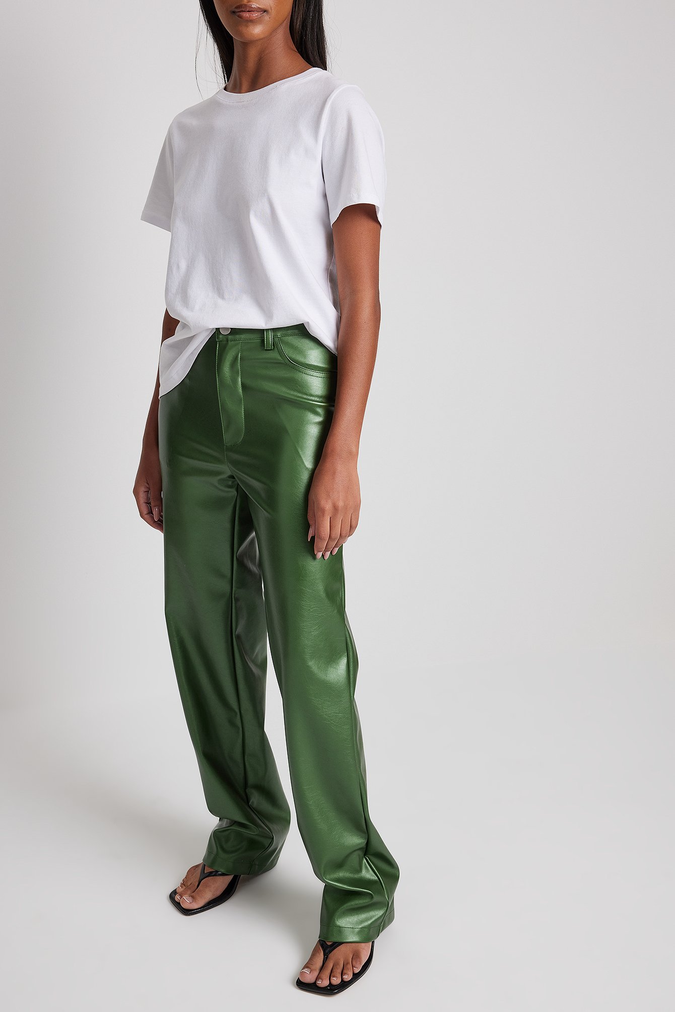Forest Green Metallic PU Trousers