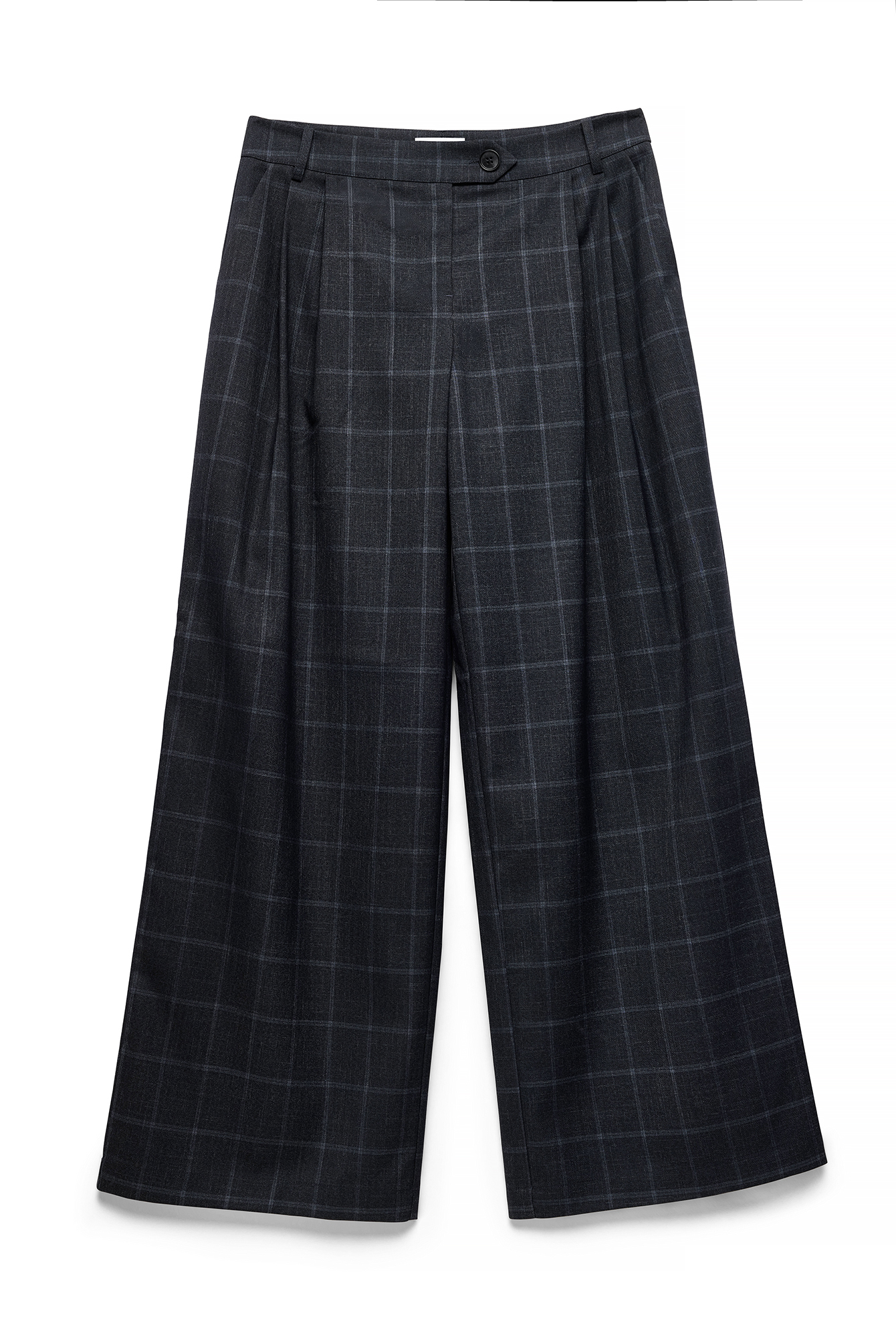 Mid waist checked pants blue — byxor med fickor från NA-KD