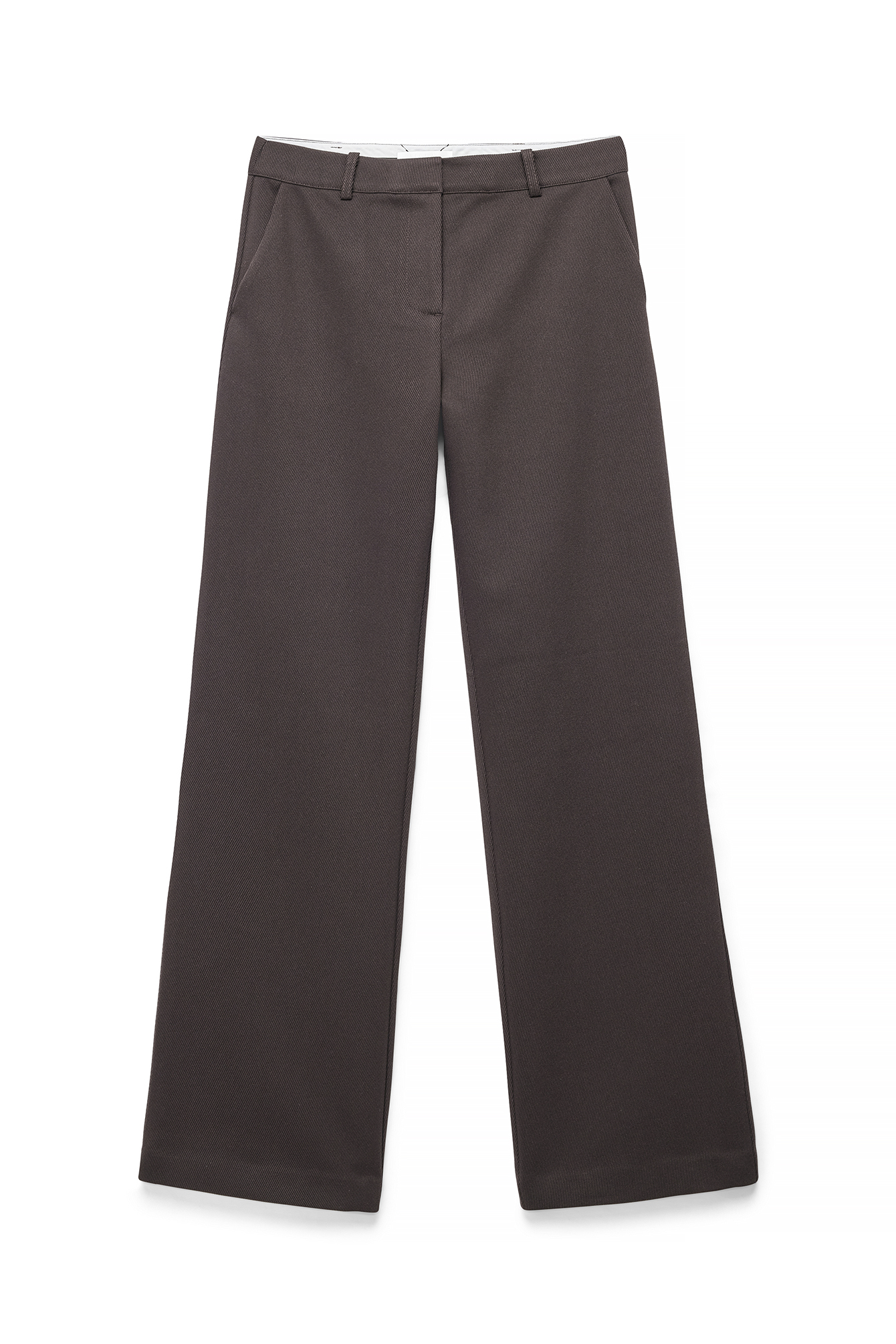 Brown Mid Waist Flared Twill Pants