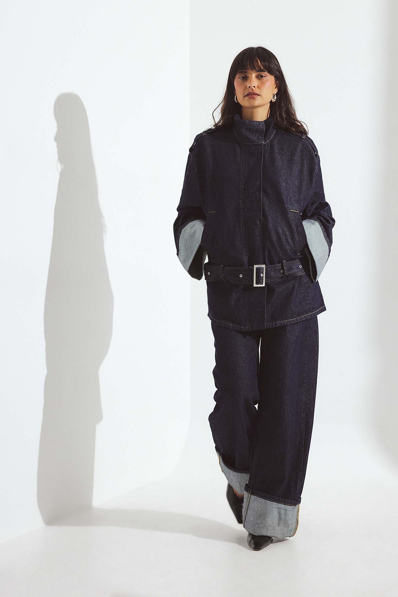 Victoria Quitzau x NA-KD Mid Waist Fold up Detail Denim - Mid-waist Jeans - Blue - EU 38 - NA-KD / NAKD