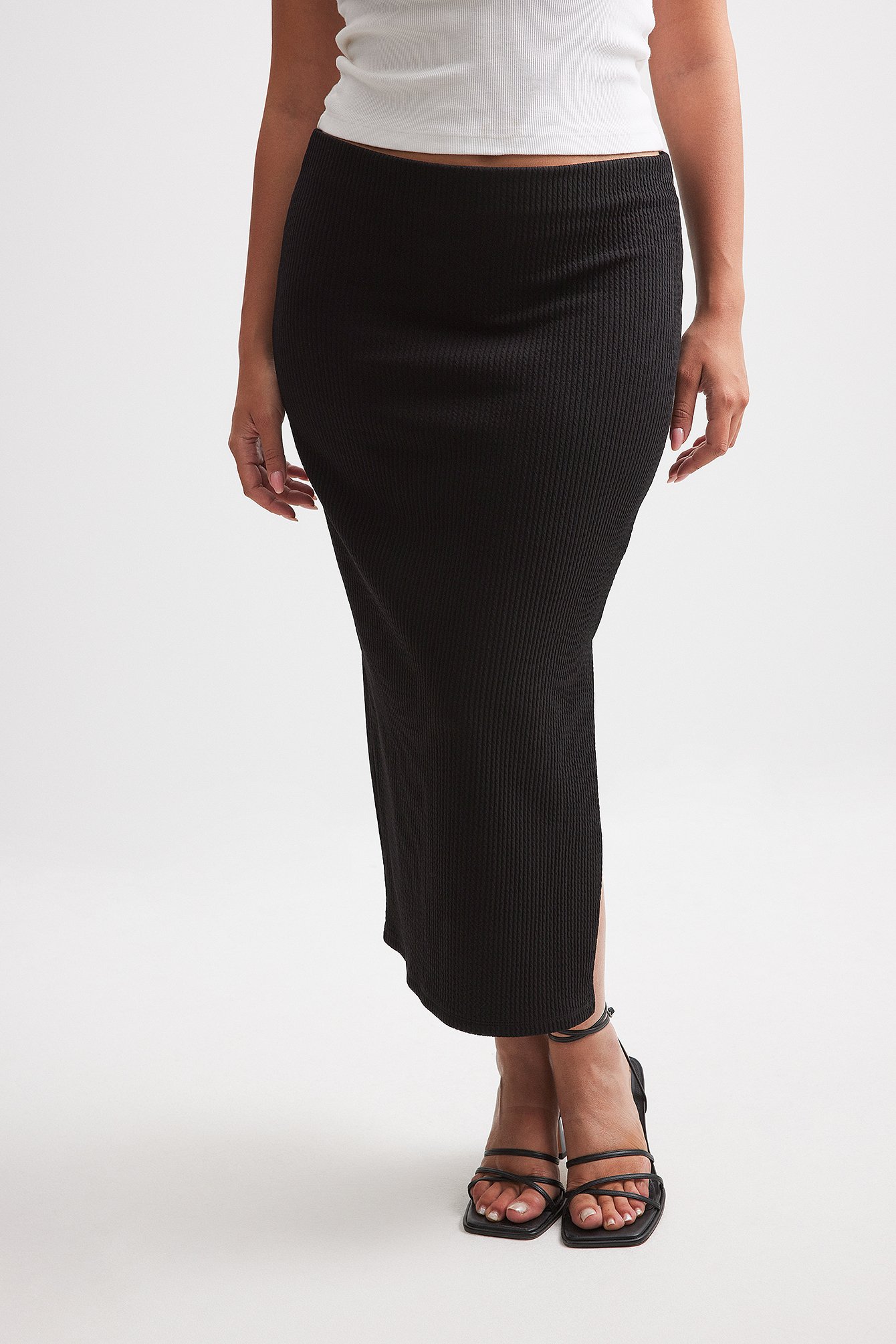 NA-KD Jupe mi-longue à taille mi-haute - Jupes mi-longues fendues - Noir - X-Small - NA-KD / NAKD