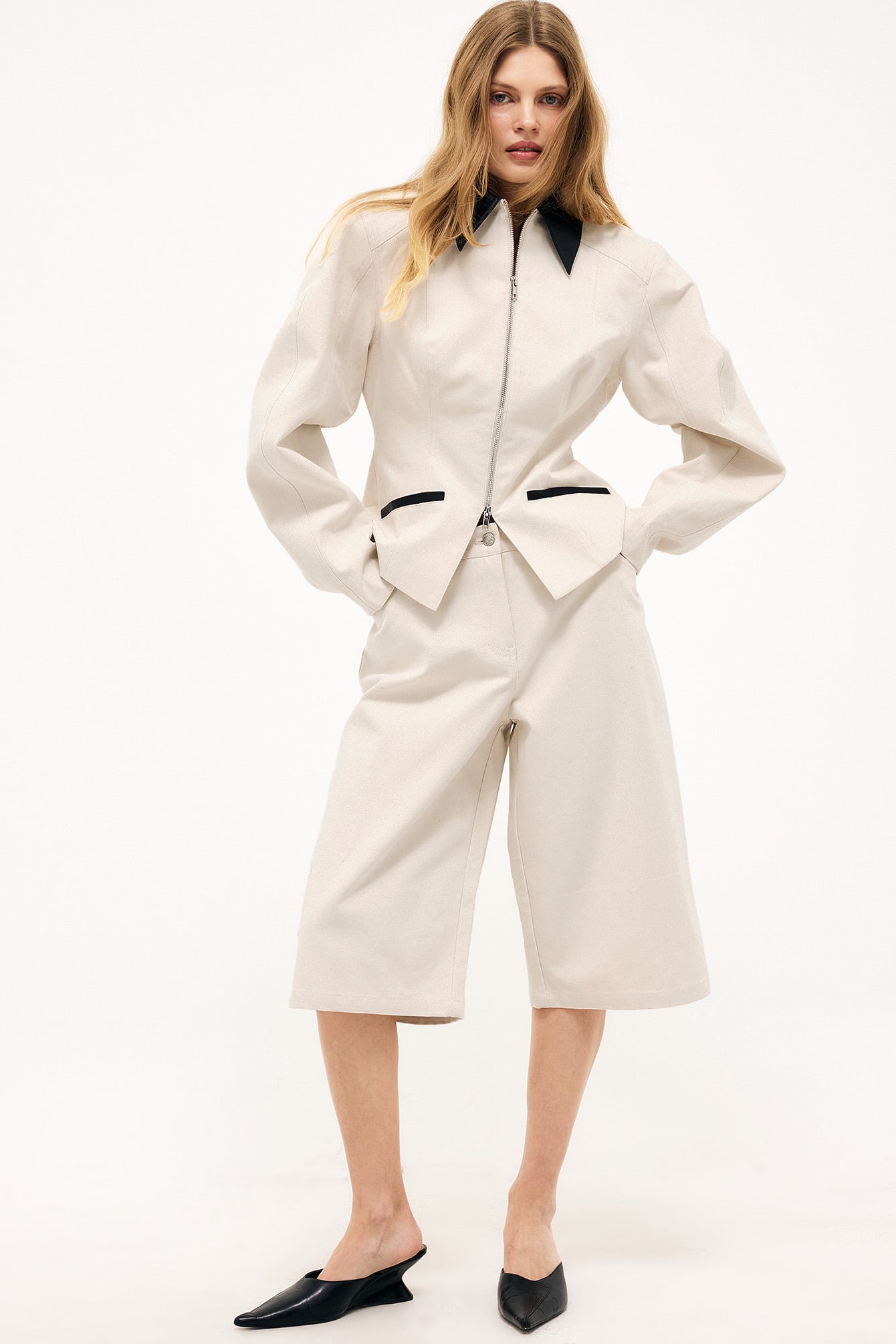 Naomi Anwer x NA-KD Mid Waist Oversized Long Shorts - Jeans Shorts - Offwhite - EU 42 - NA-KD / NAKD