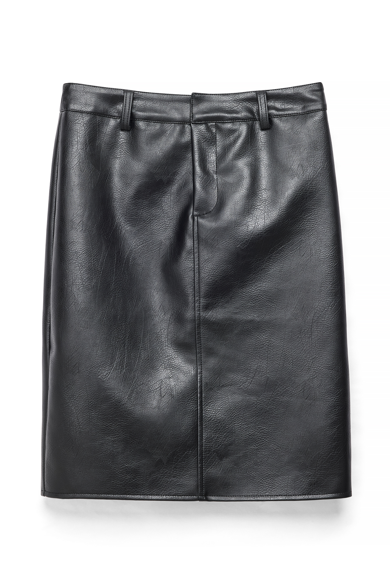 Black Mid Waist PU Skirt