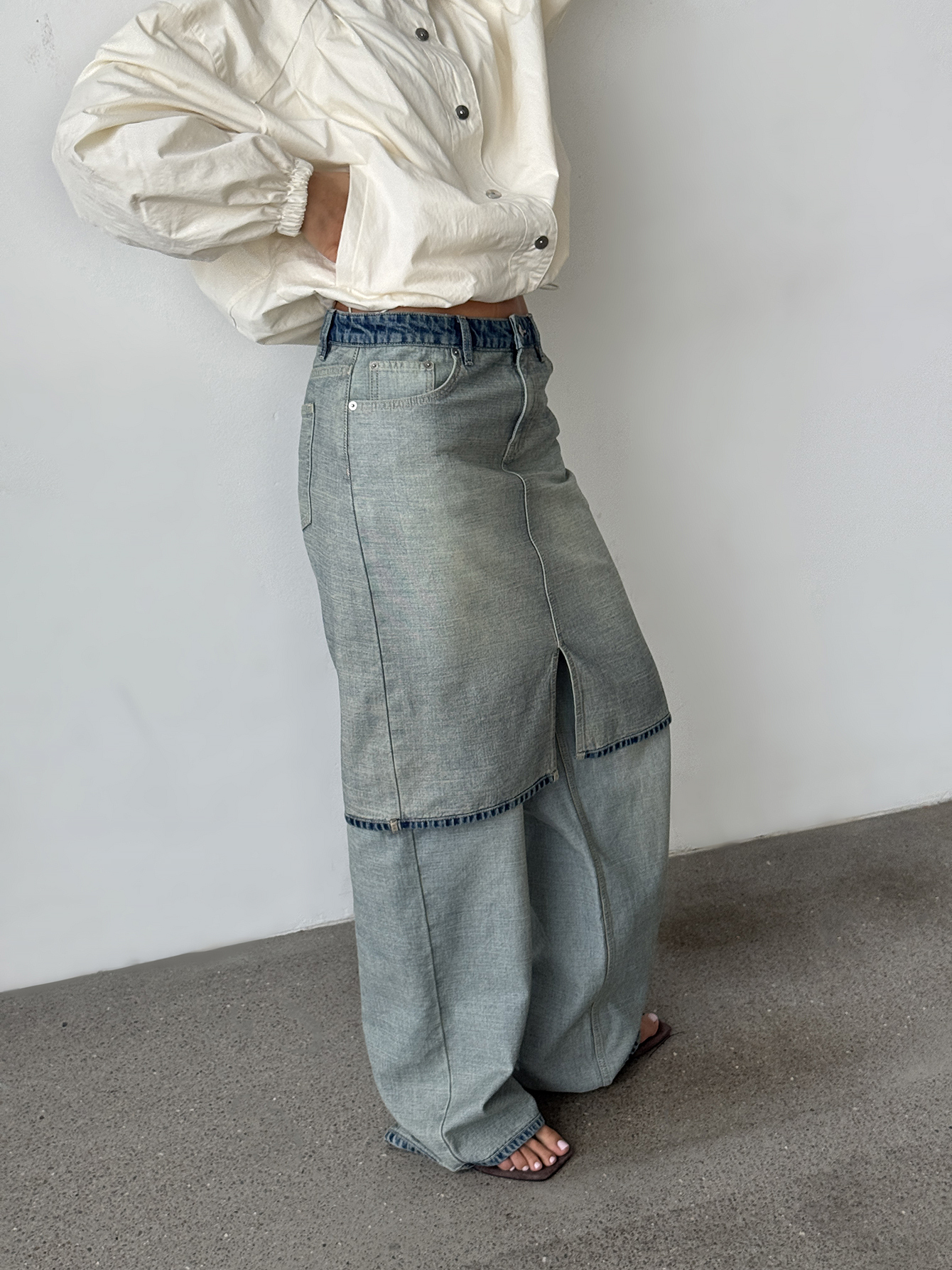 Mid Waist Reverse Denim Skirt - Denim Skirts - Blue - EU 32 - NA-KD / NAKD