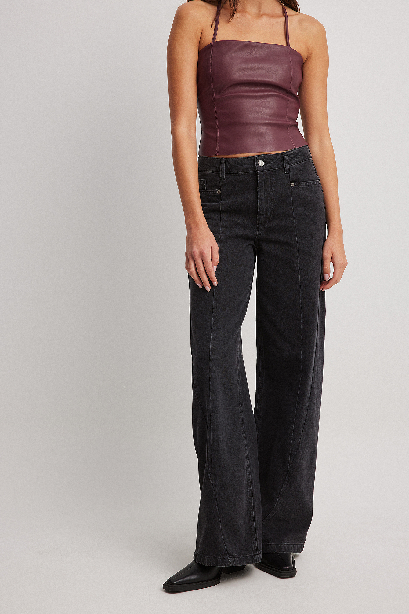 Chloé Monchamp x NA-KD Mid Waist Seam Detail Denim - Denim - Black,Grey - EU 32 - NA-KD / NAKD