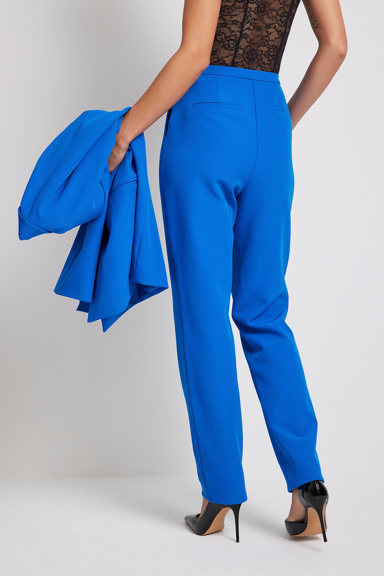 Blue Regular Mid Waist Suit Pants