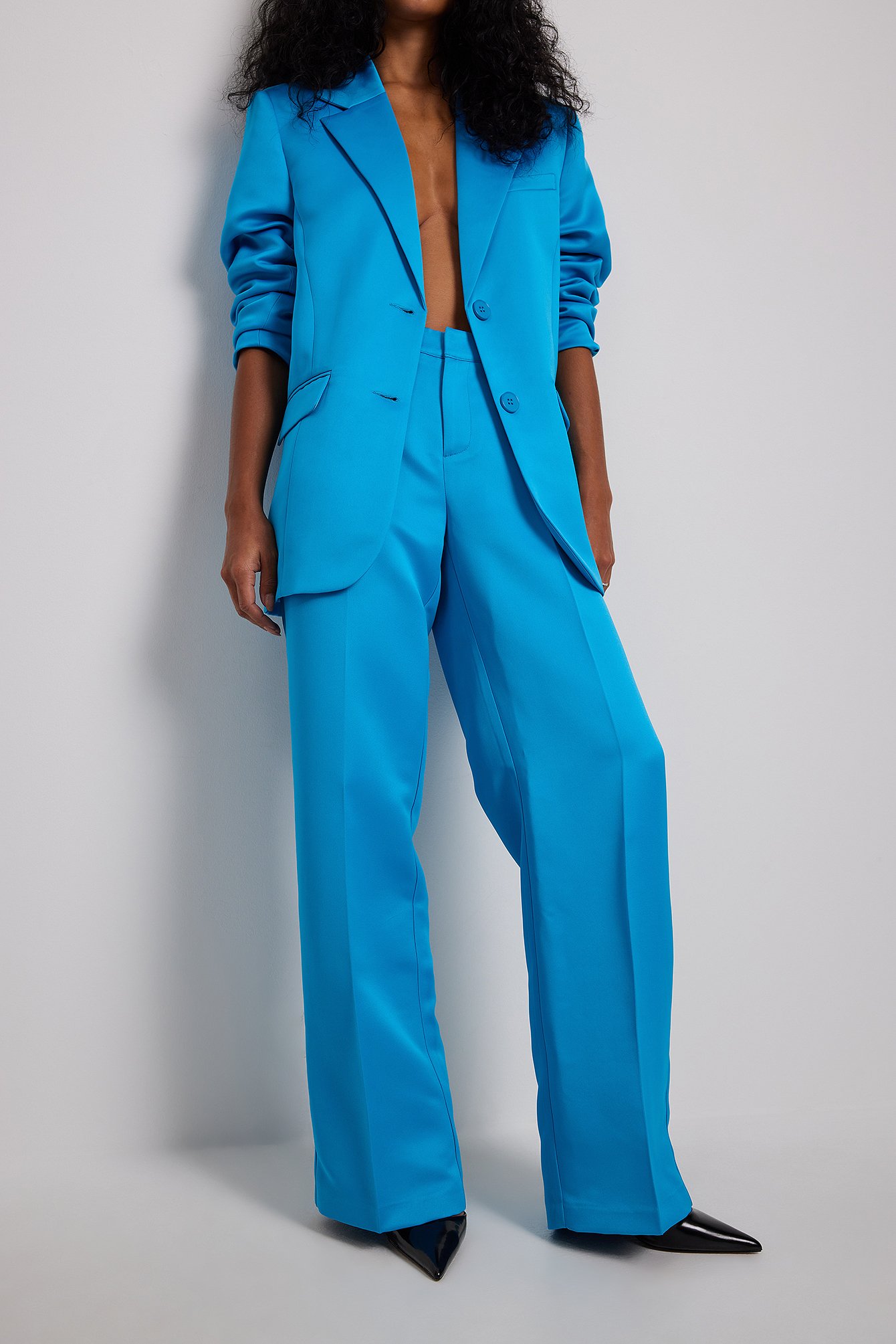Blue Mid Waist Detail Suit Trousers