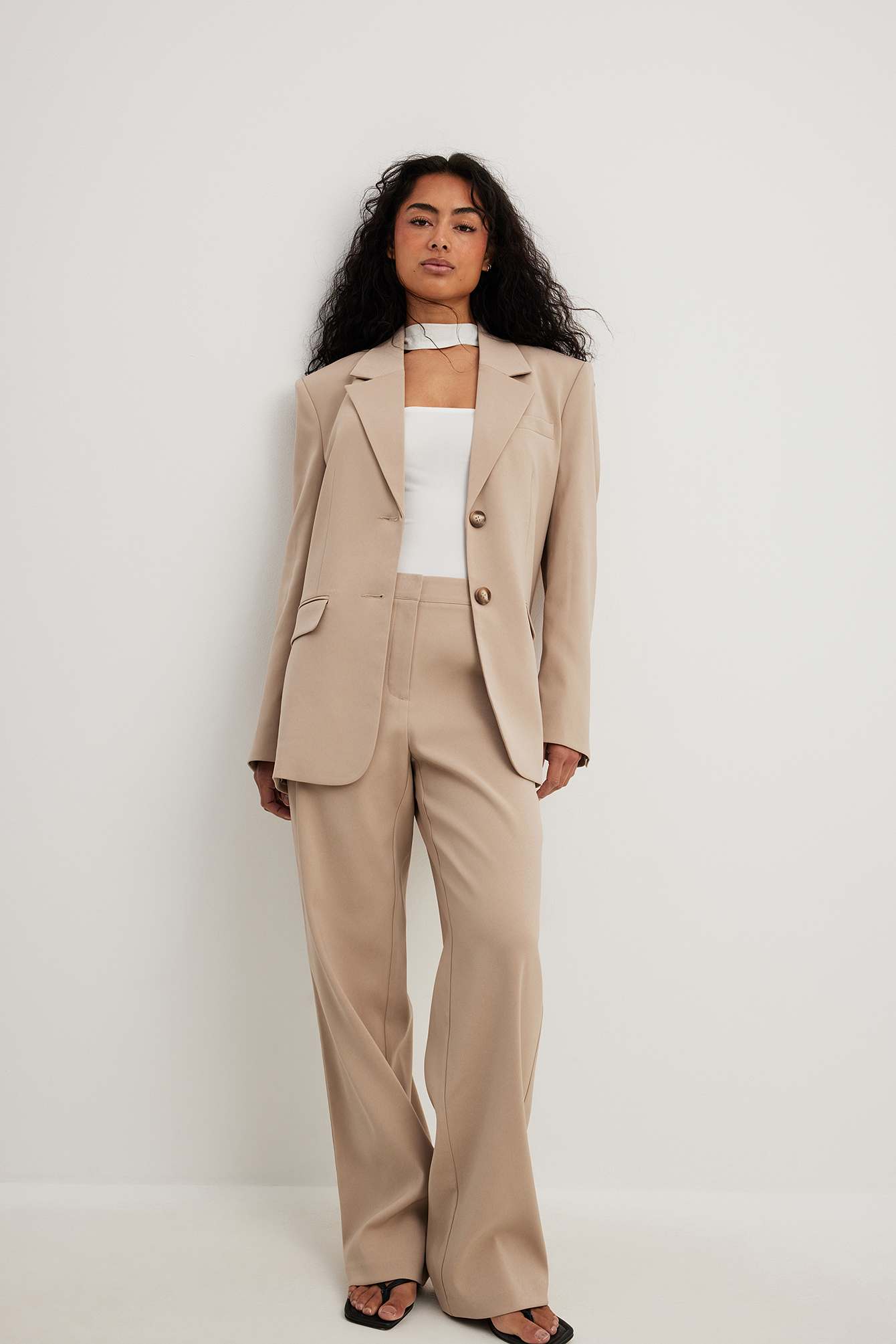 Mid Waist Tailored Suit Pants Beige NA-KD - Main Image