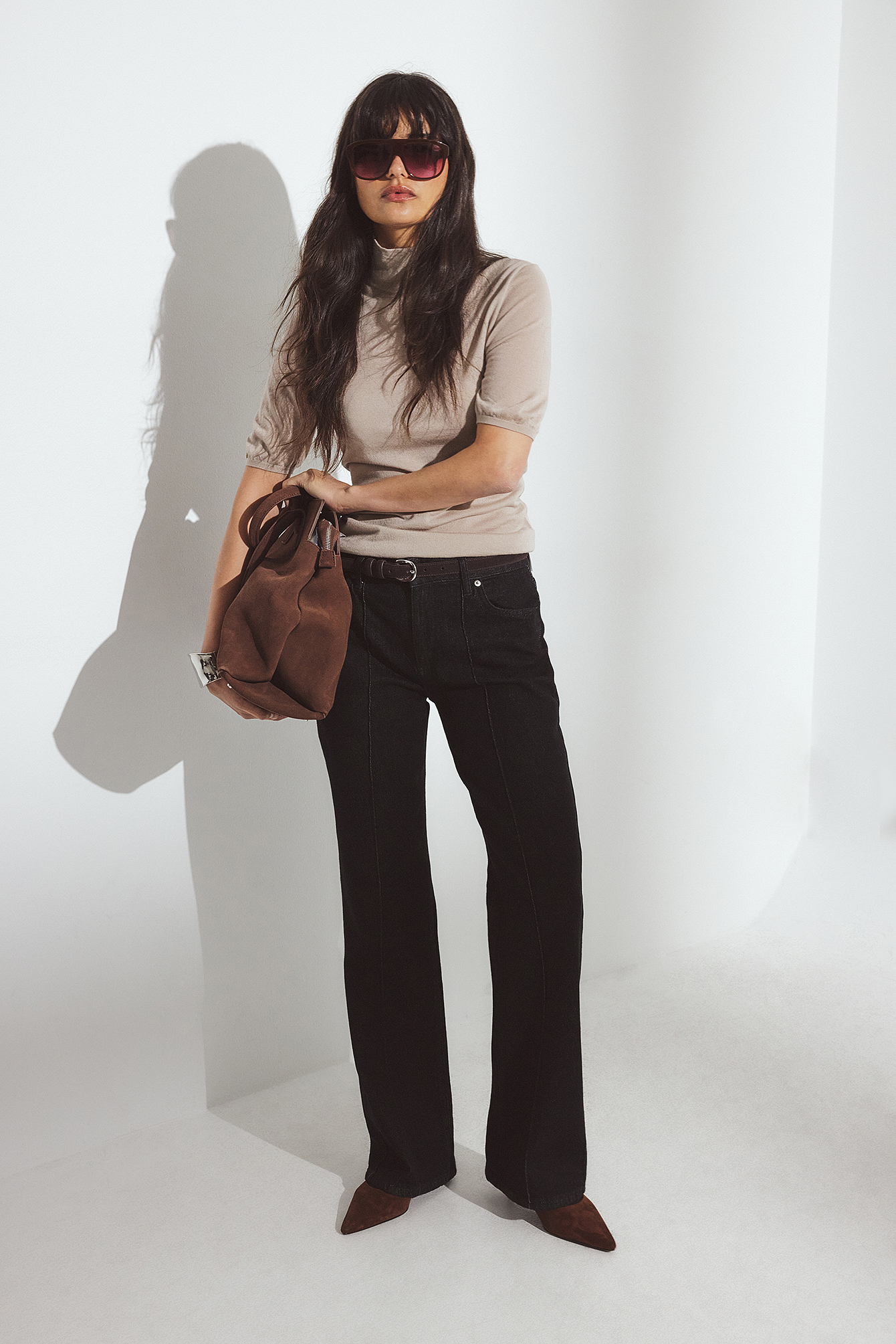 Wide Leg Pintuck Denim