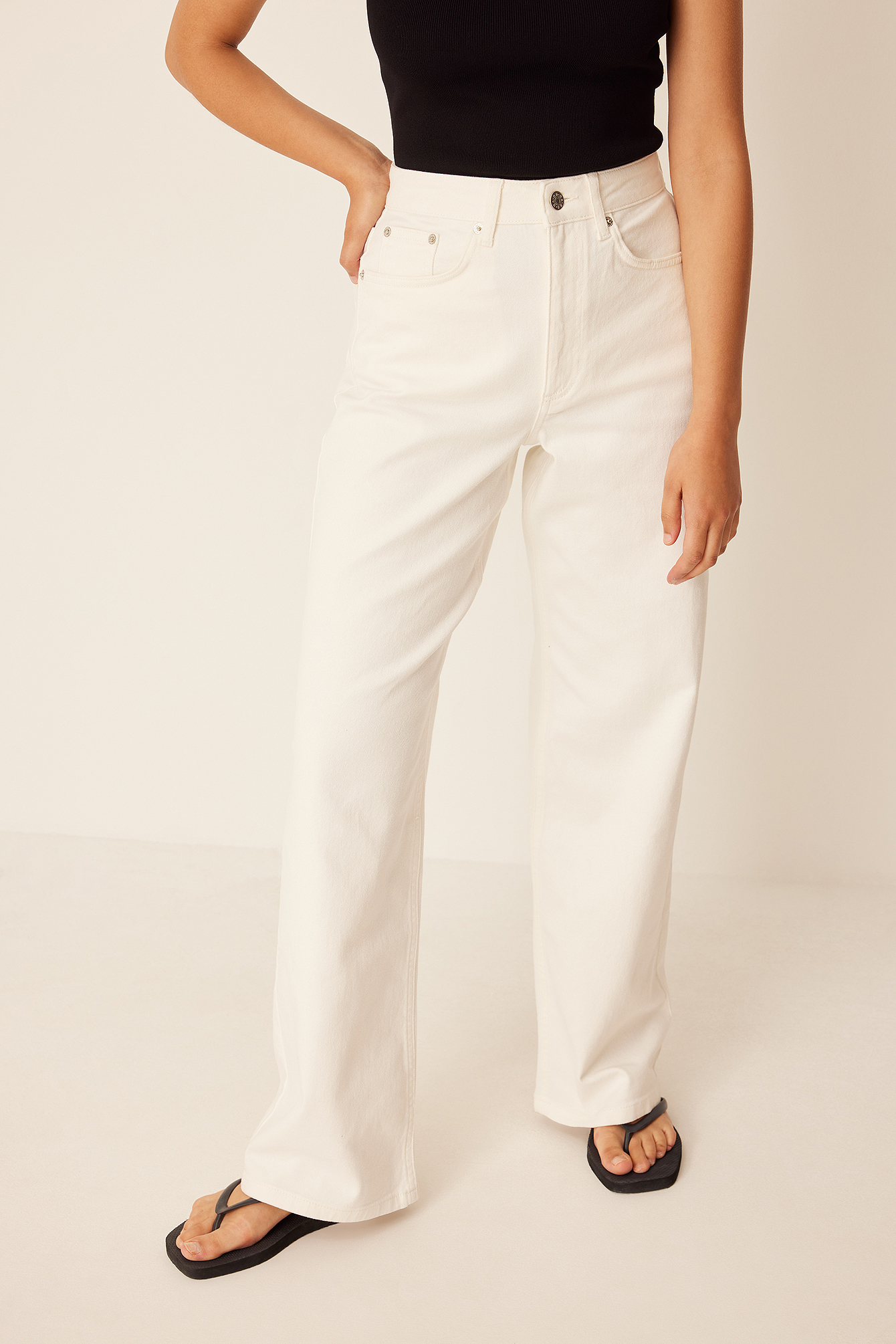 Seconds White Lined Belted Straight Leg Trousers with Pockets Casual Summer 