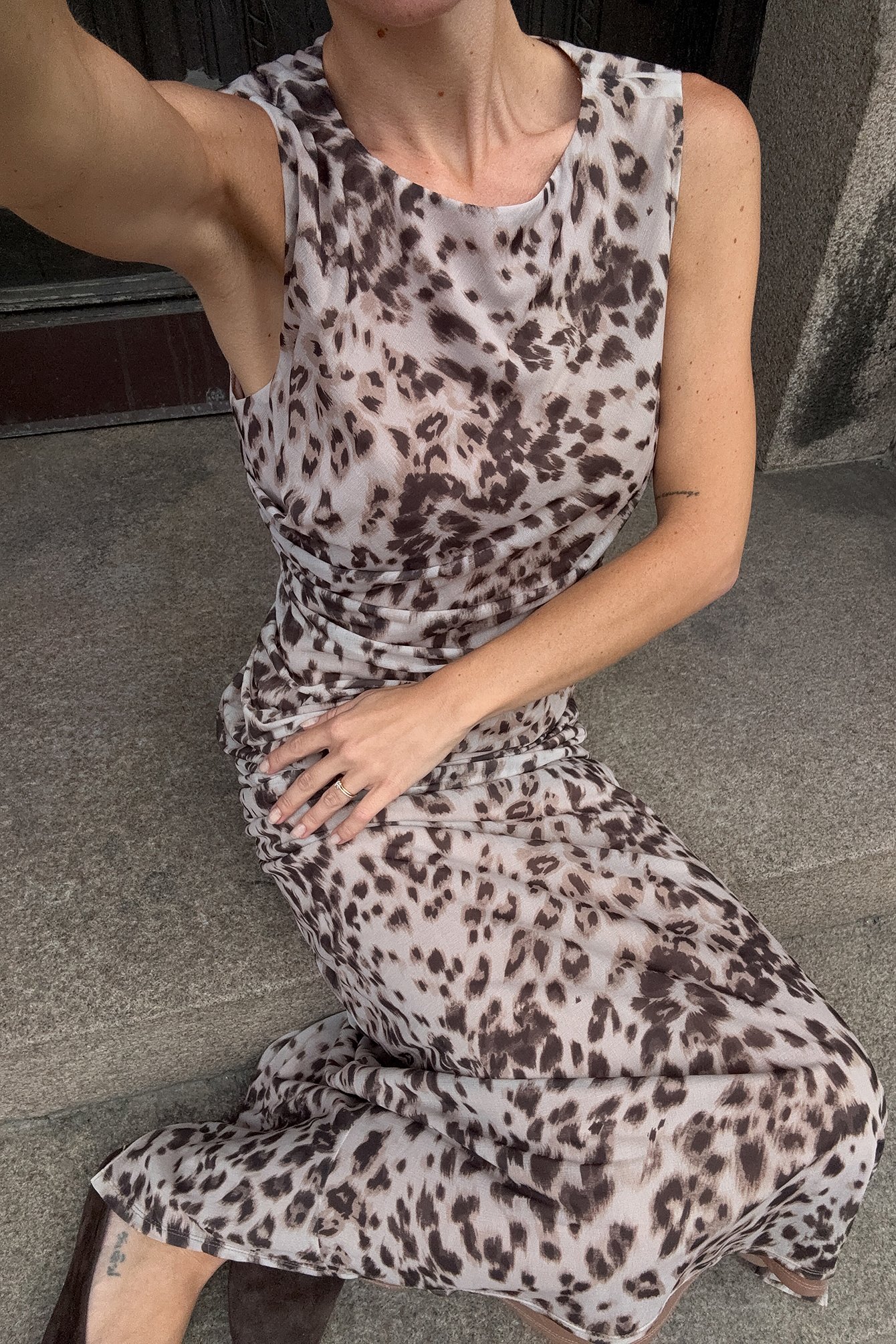 Midi Printed Mesh Dress - Print Dresses - Leopard - S Midi Printed Mesh Dress - Print Dresses - Leopard - S