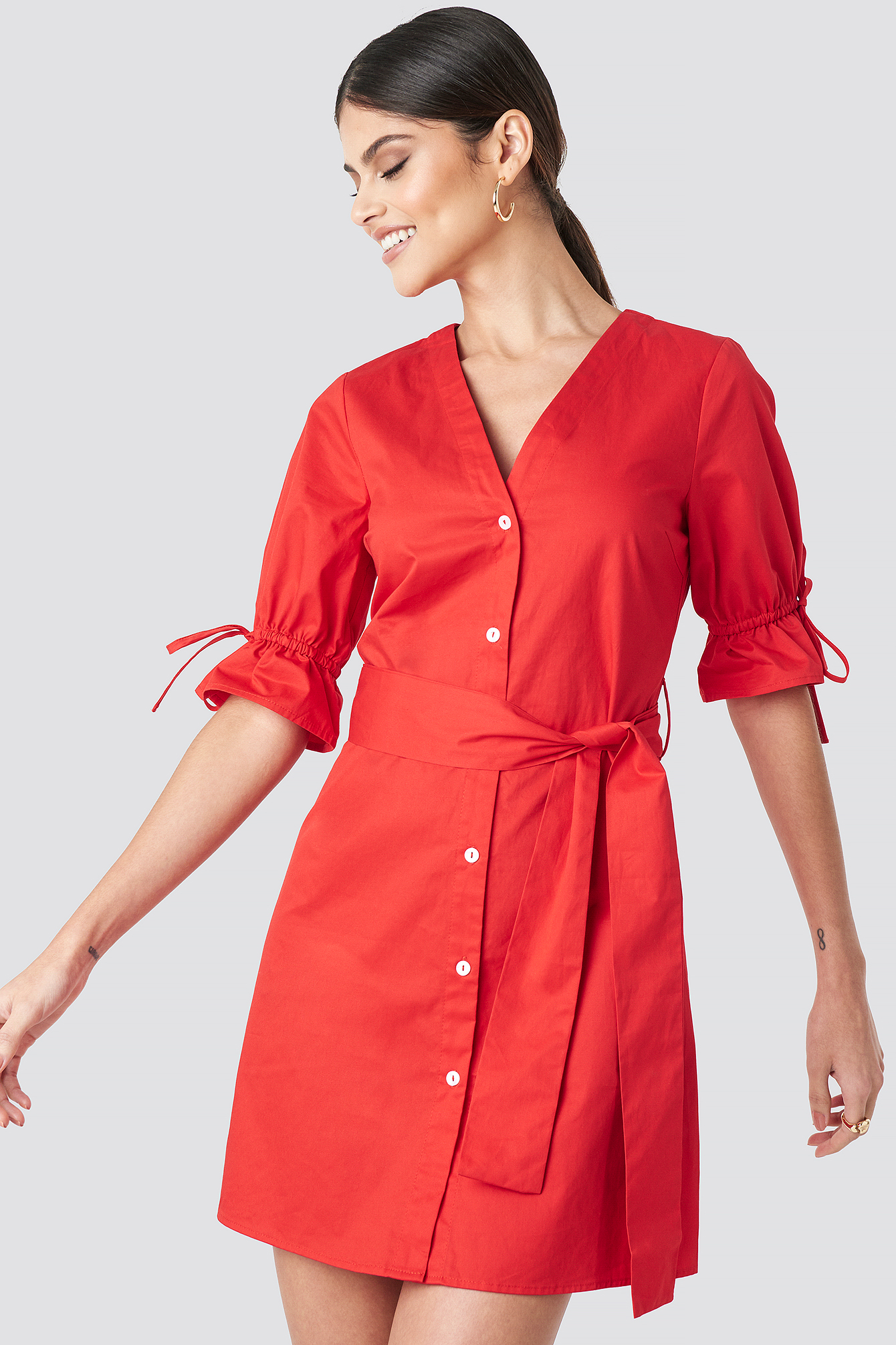 Deep V-neck Mini Dress Red