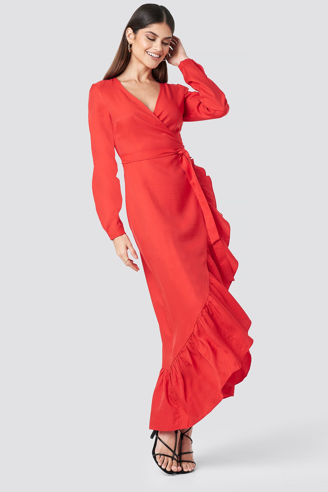 MILENA KARL X NA-KD Flounce Overlap Dress Red
