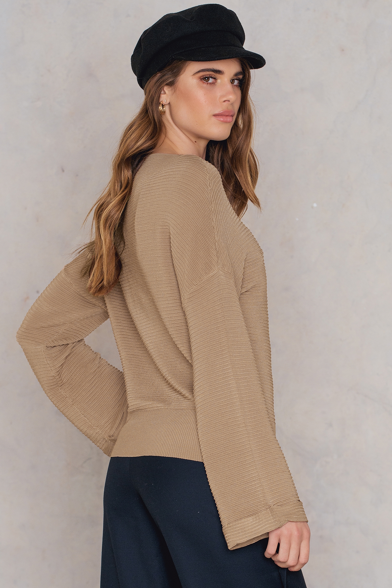 Funnel Neck Ripple Jumper Beige