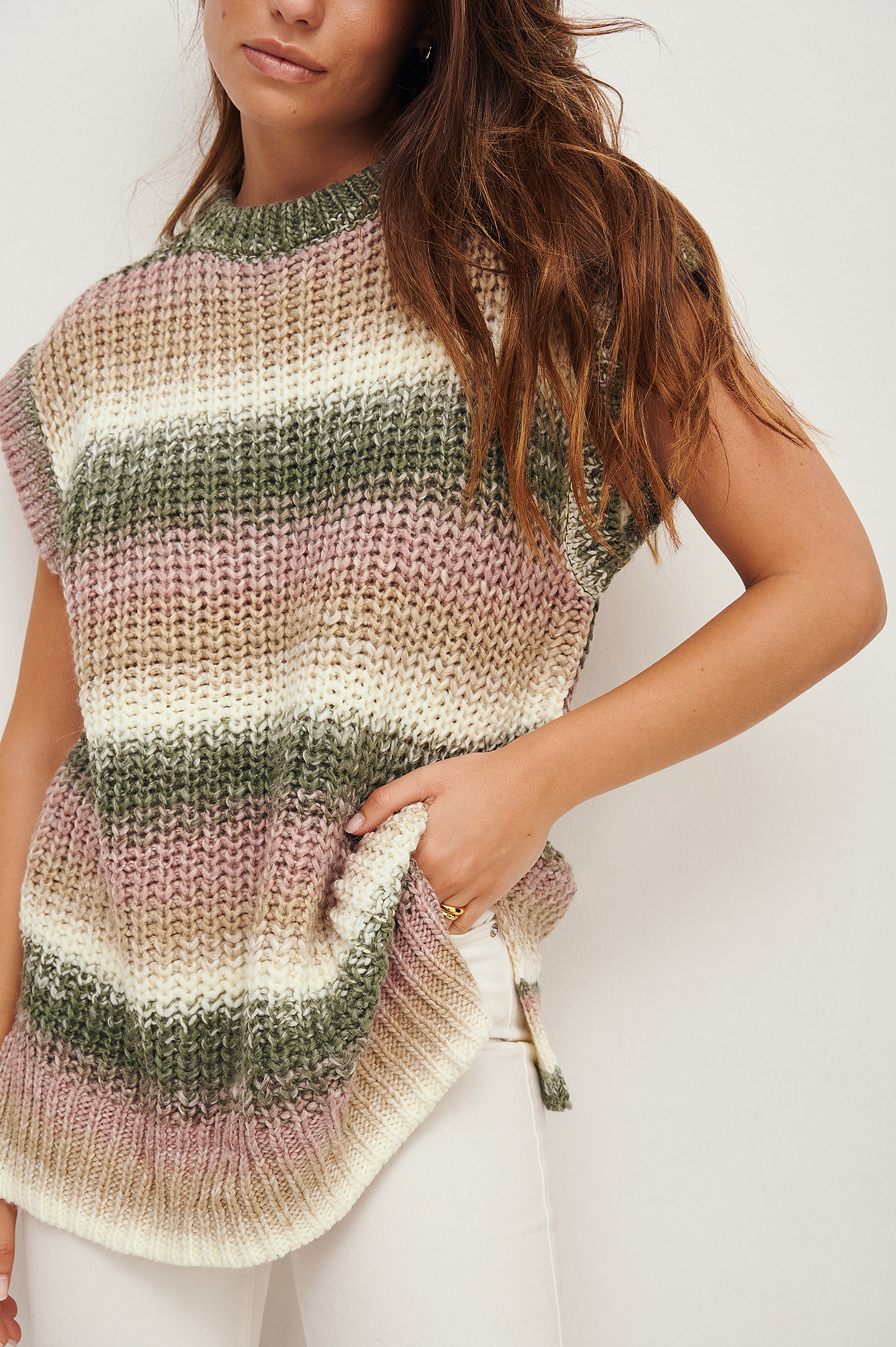Ombre Print Oversized Chunky Knitted Vest