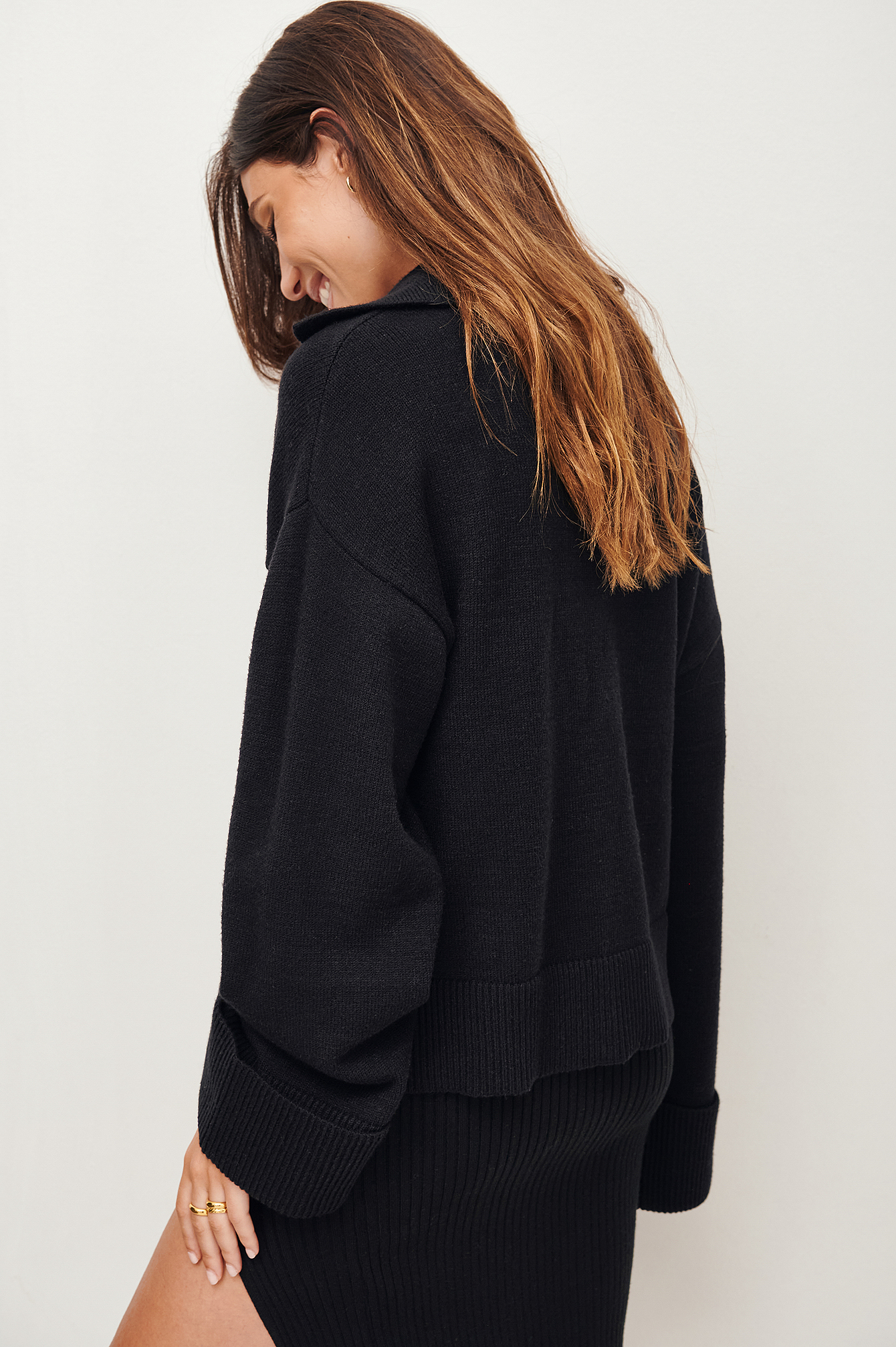 Oversized Collar Detail Knitted Sweater Black